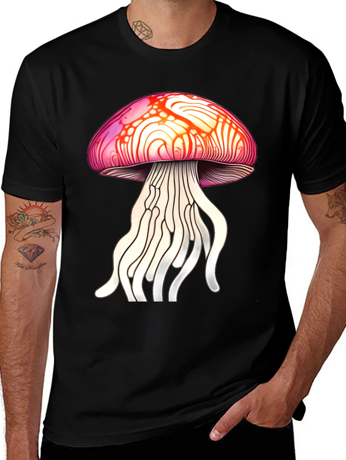 Variant 7 of Mushroom Print Black T-Shirt