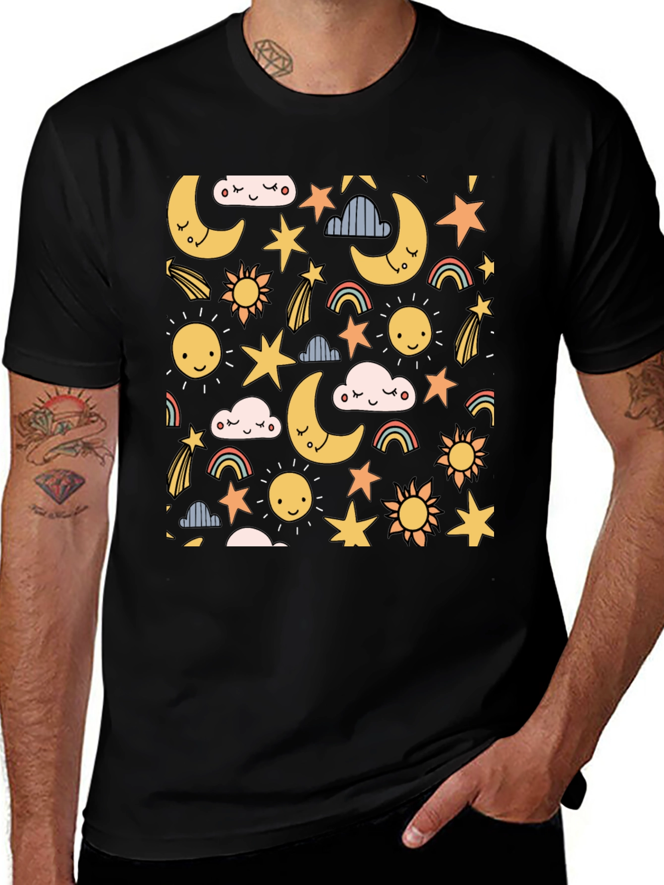 Variant 28 of Celestial Dreams T-Shirt: Moon, Stars & Sun Design