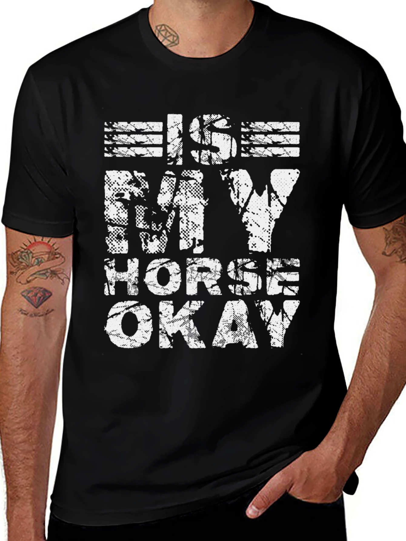 Variant 12 of Is My Horse Okay Graphic Tee - Black Cotton Shirt