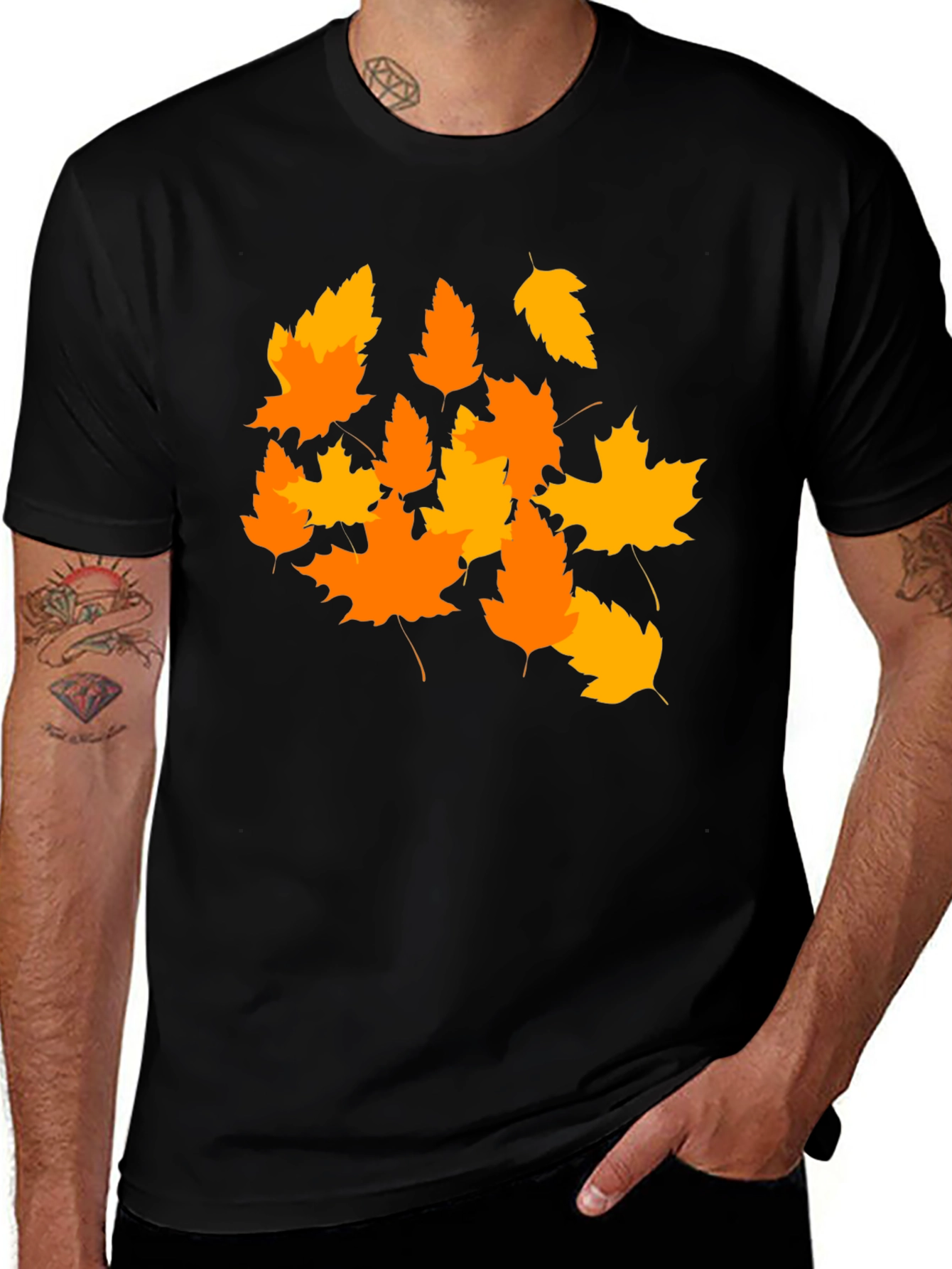 Autumn Leaves Graphic Black T-Shirt
