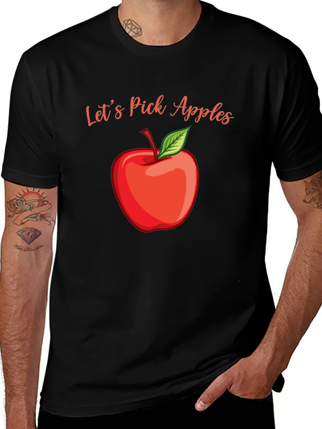 Black Let's Pick Apples Graphic Tee - Fall Harvest Shirt main image