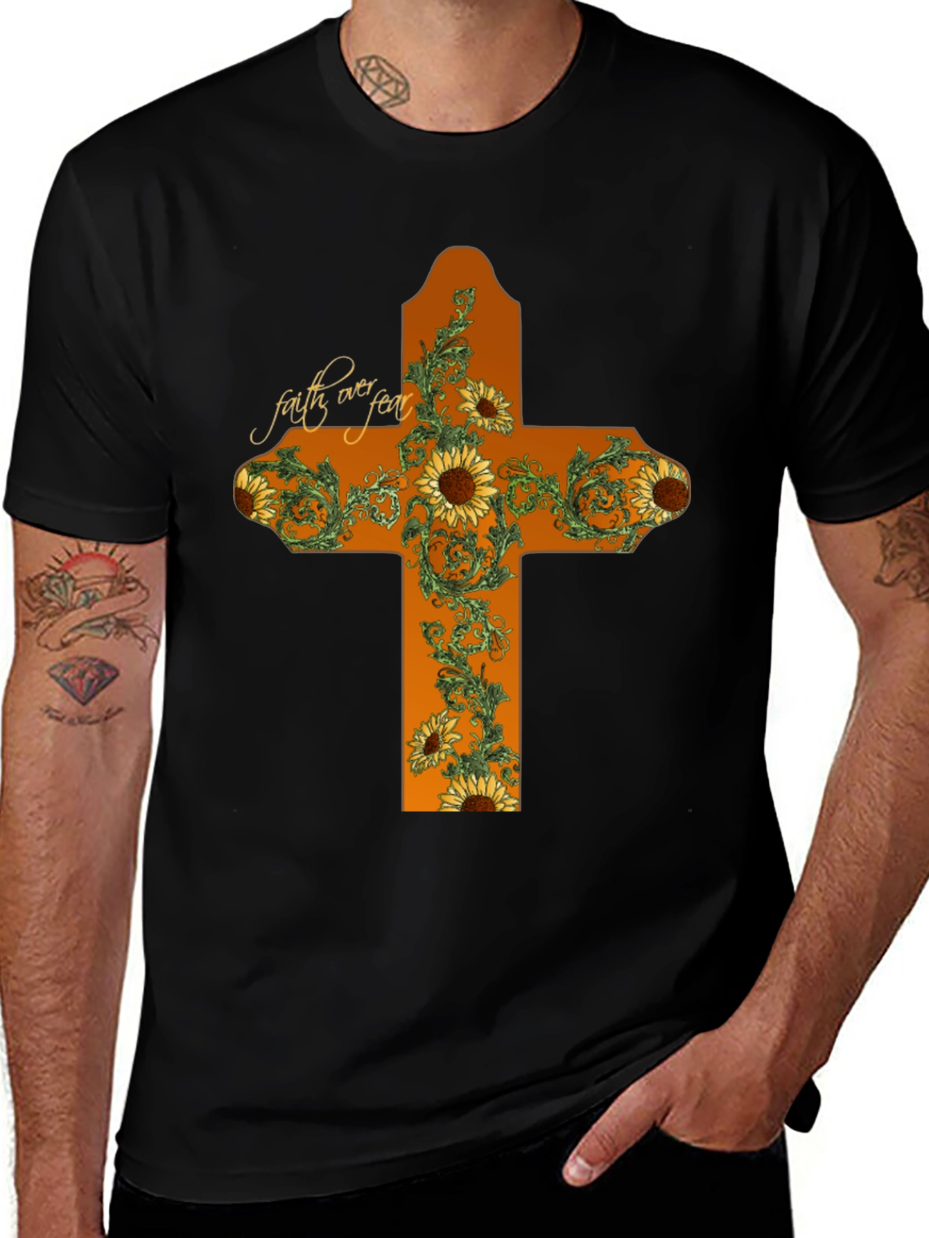 Variant 13 of Faith Over Fear Sunflower Cross Graphic T-Shirt