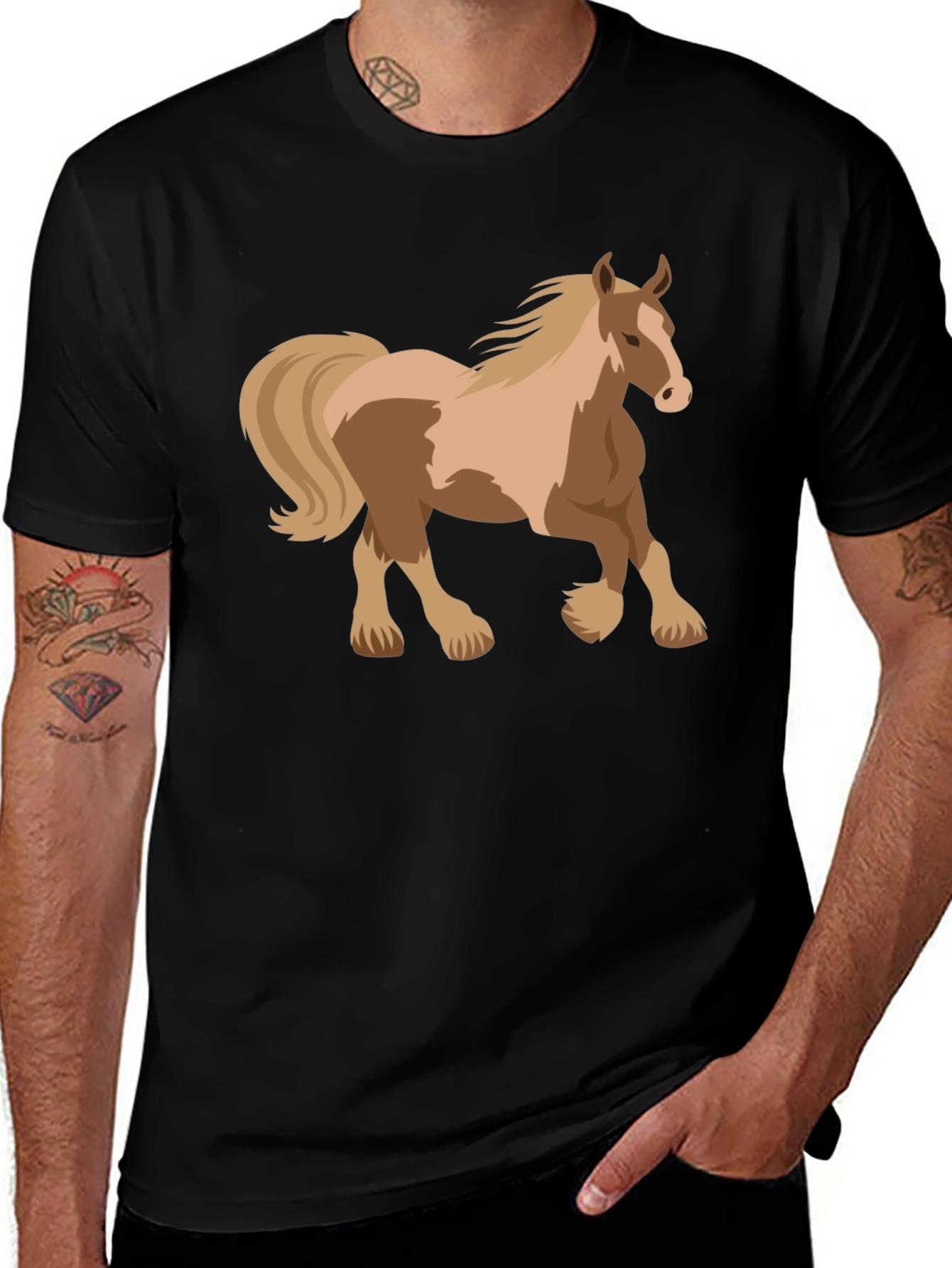 Variant 7 of Horse Graphic T-Shirt - Black Casual Tee