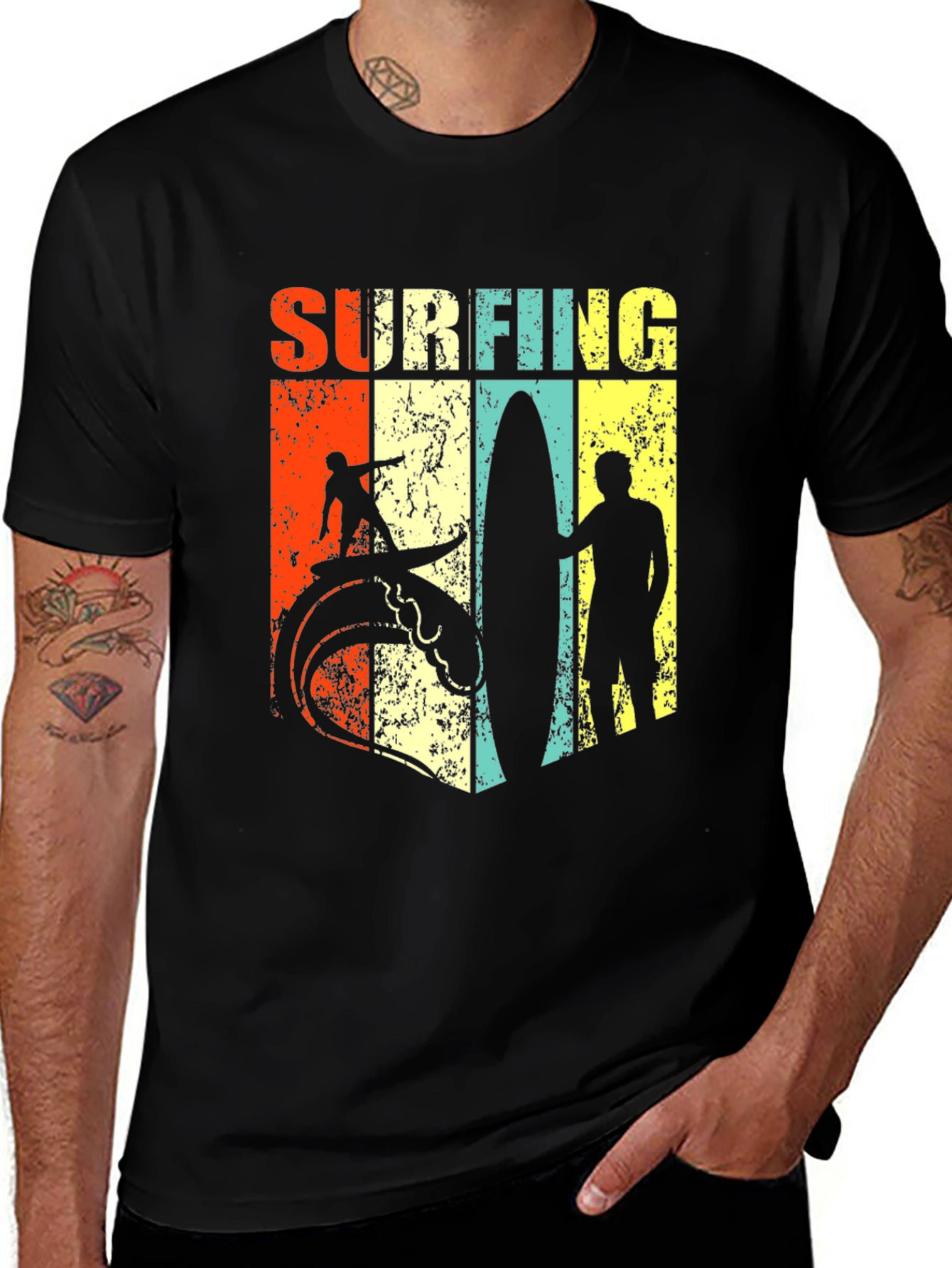 Variant 8 of Retro Surfing Graphic Tee - Black Cotton T-Shirt
