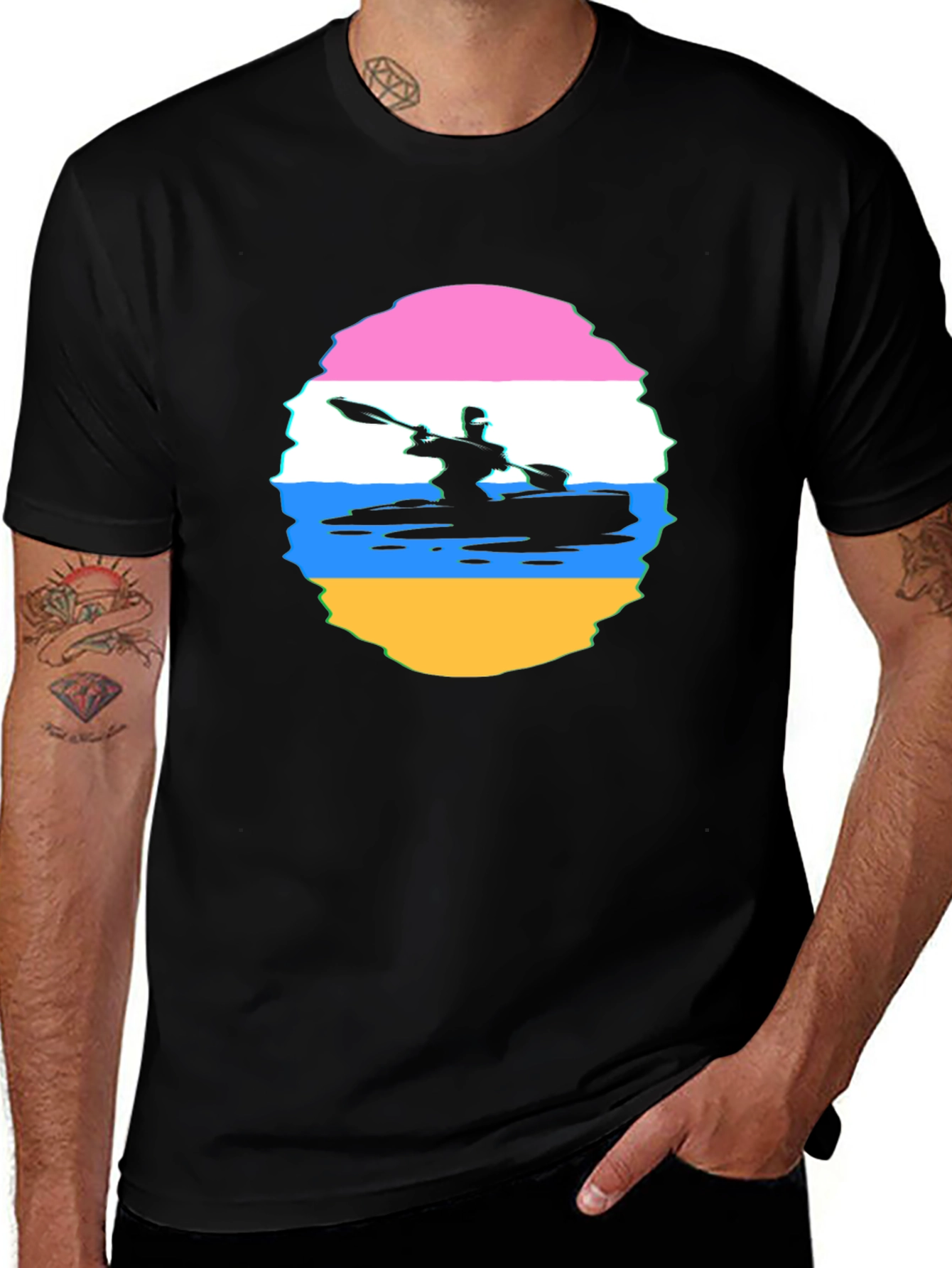 Kayaking Sunset Graphic Tee - Black Cotton T-Shirt