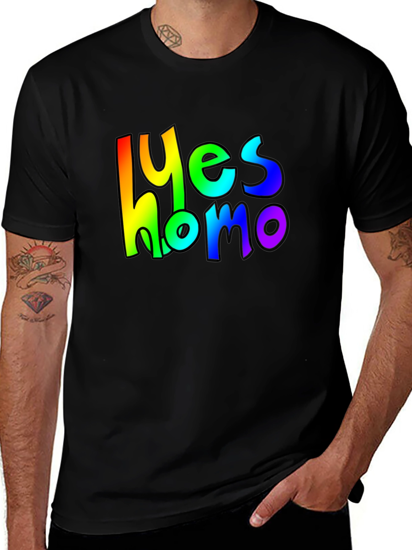 Variant 30 of Rainbow 'Yes Homo' Graphic Tee - Pride T-Shirt