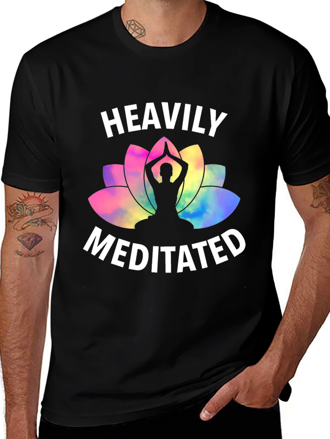 Variant 22 of Heavily Meditated T-Shirt - Yoga Lotus Design