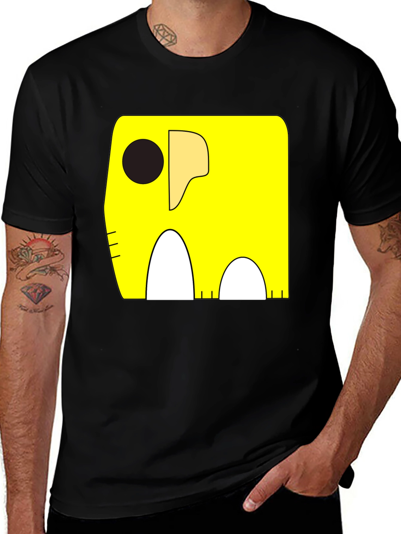 Variant 8 of Cartoon Elephant Graphic Tee - Black Cotton Casual Shirt