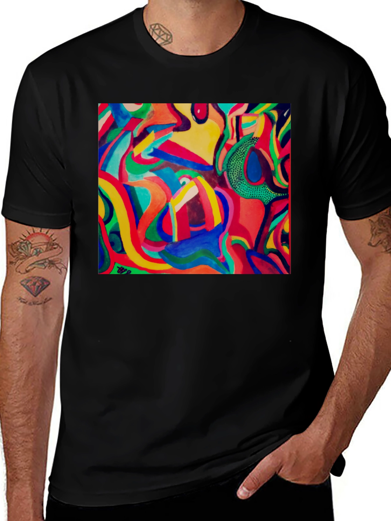 Variant 15 of Abstract Art Print Black T-Shirt, Unique Design