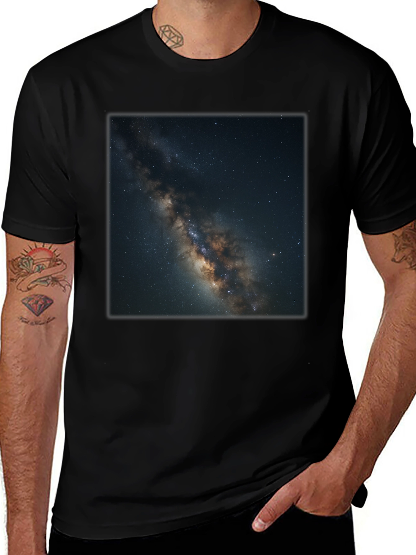Milky Way Galaxy Graphic Black T-Shirt