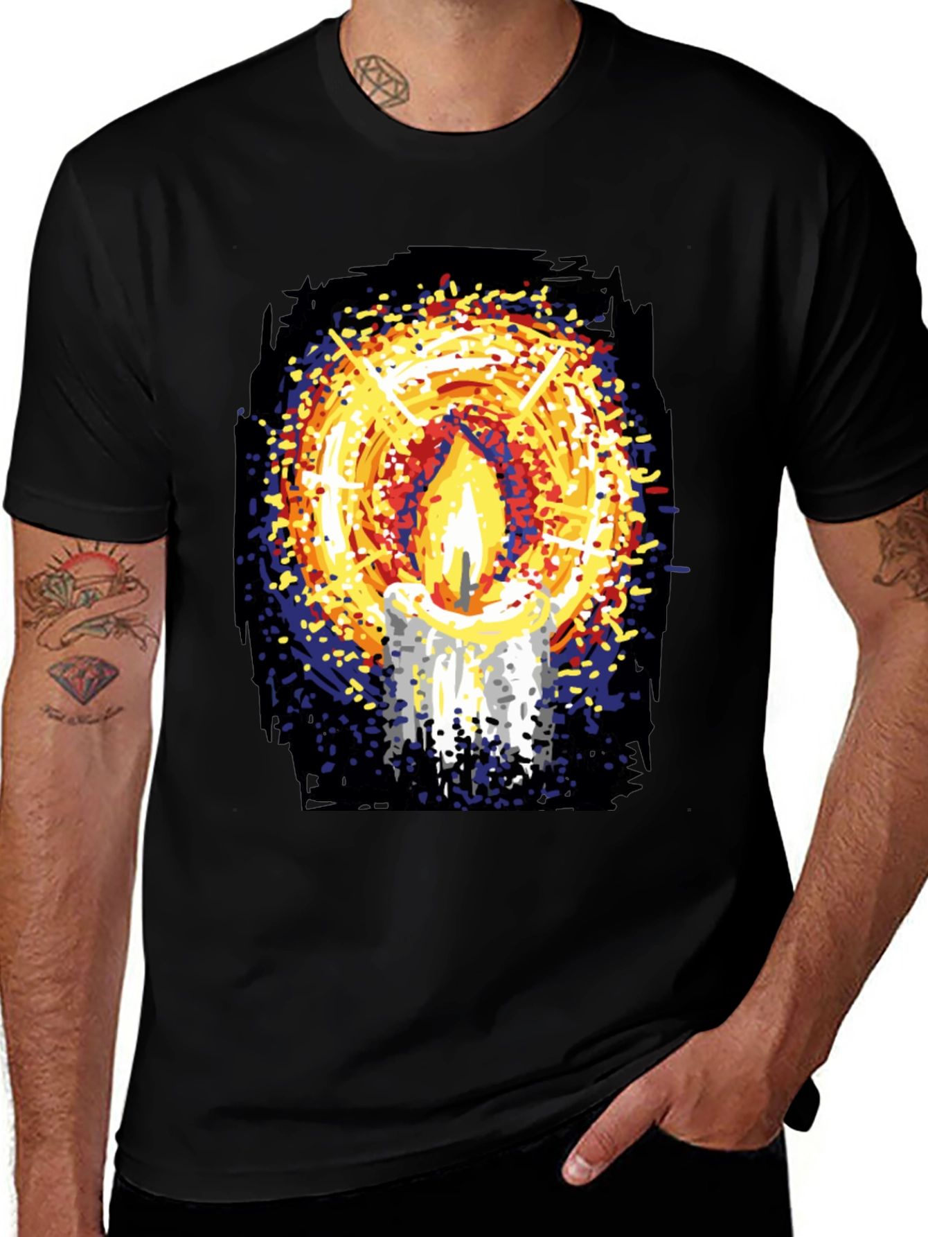 Variant 3 of Candlelight Graphic Print Black T-Shirt