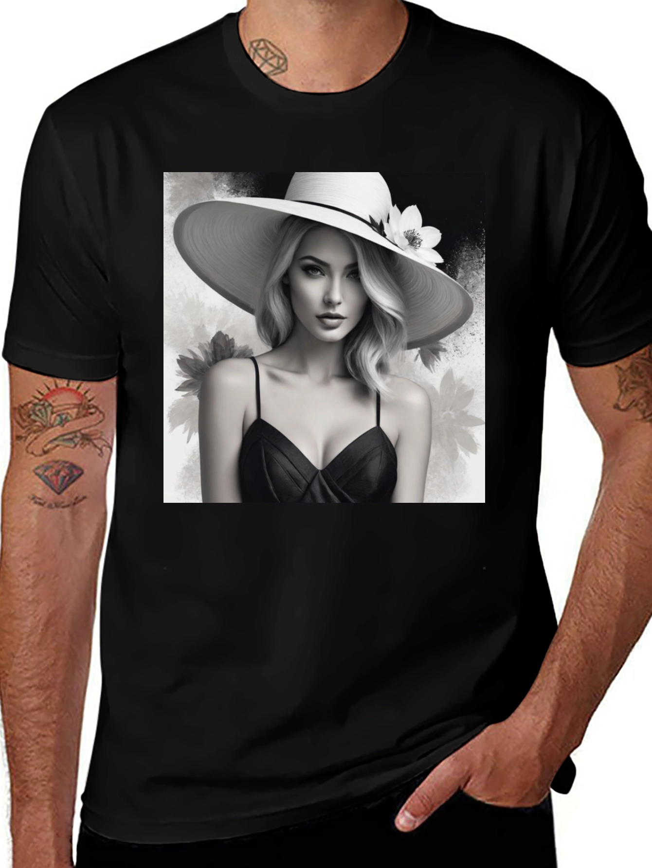 Variant 19 of Elegant Woman in Hat Black T-Shirt