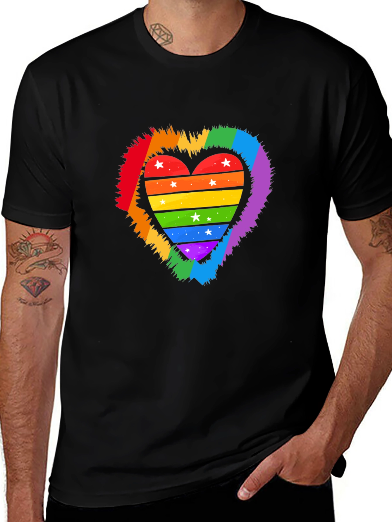 Variant 18 of Rainbow Heart Pride T-Shirt - Black
