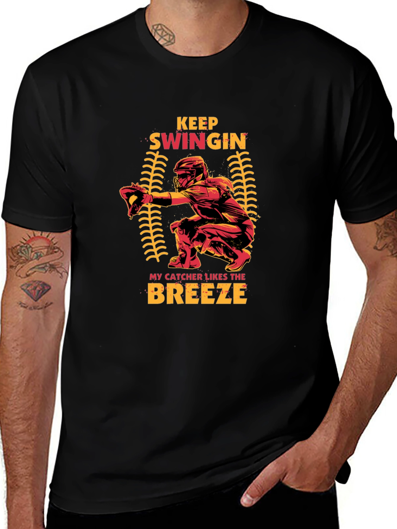 Variant 24 of Keep Swingin' Baseball Catcher T-Shirt