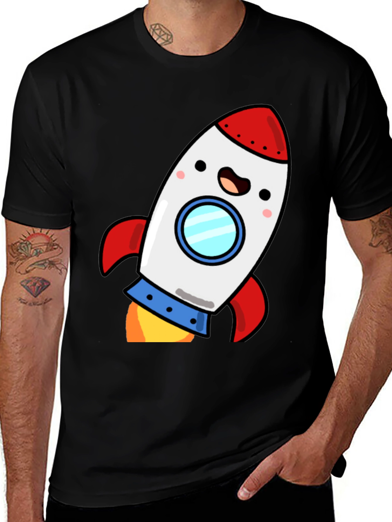 Variant 5 of Cute Rocket T-Shirt - Men's Black Graphic Tee