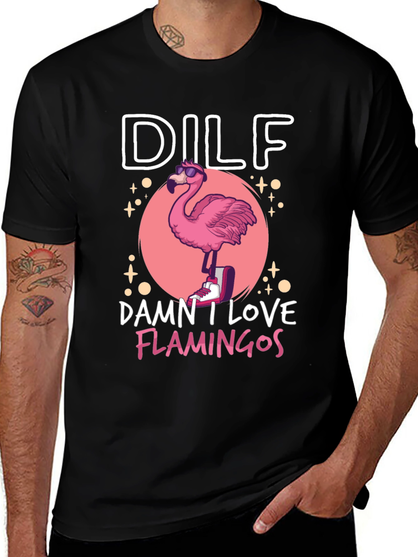 Variant 3 of DILF Damn I Love Flamingos Black Graphic T-Shirt