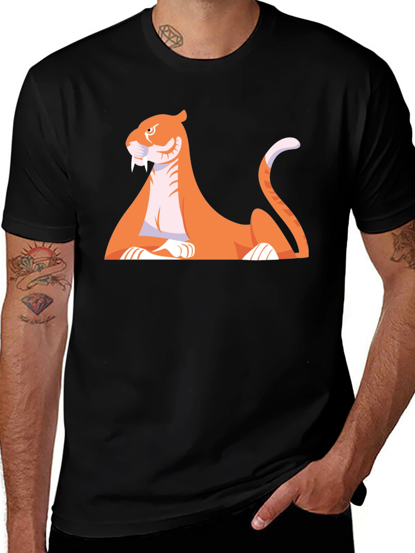 Variant 7 of Cartoon Saber-Tooth Tiger Graphic Tee