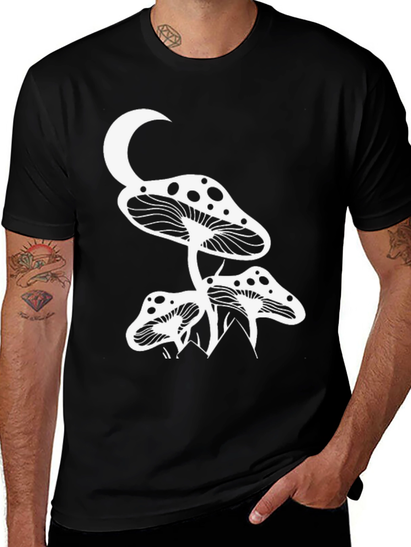 Variant 2 of Mushroom Moon Graphic Tee - Black Cotton T-Shirt
