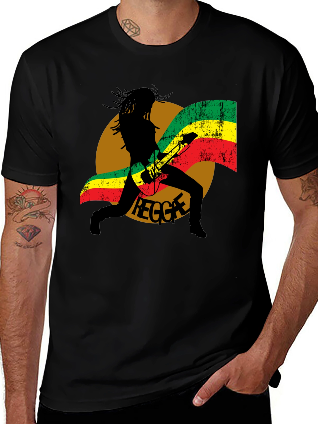 Variant 3 of Reggae Guitarist Graphic T-Shirt - Black