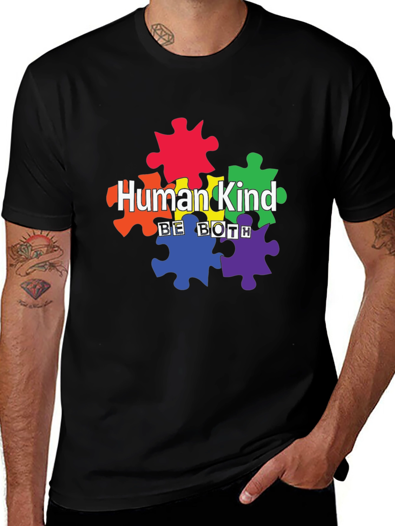 Variant 27 of Human Kind Be Both Puzzle Piece Graphic Tee