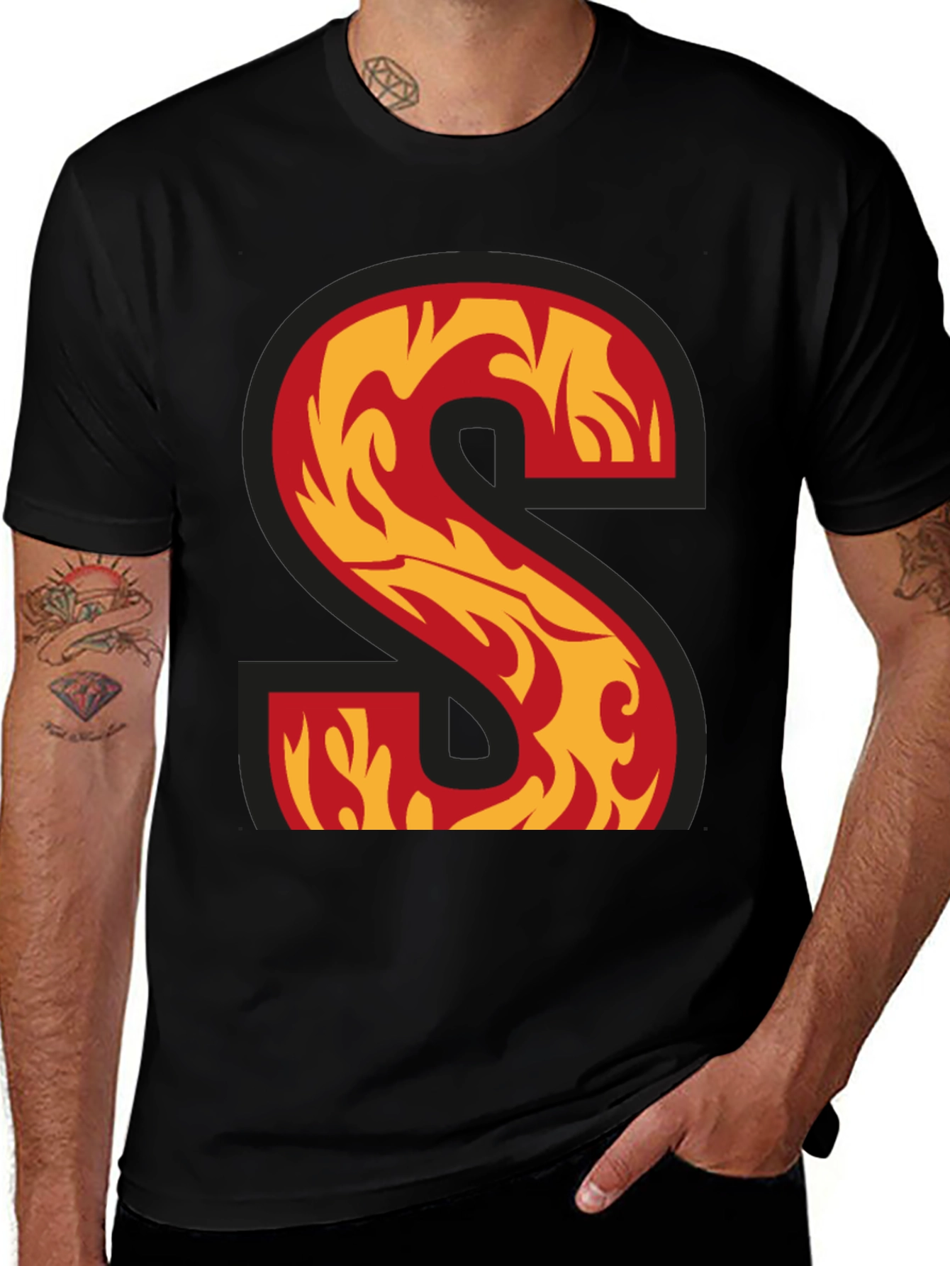 Variant 7 of Fiery Letter S Graphic Tee - Cool & Stylish