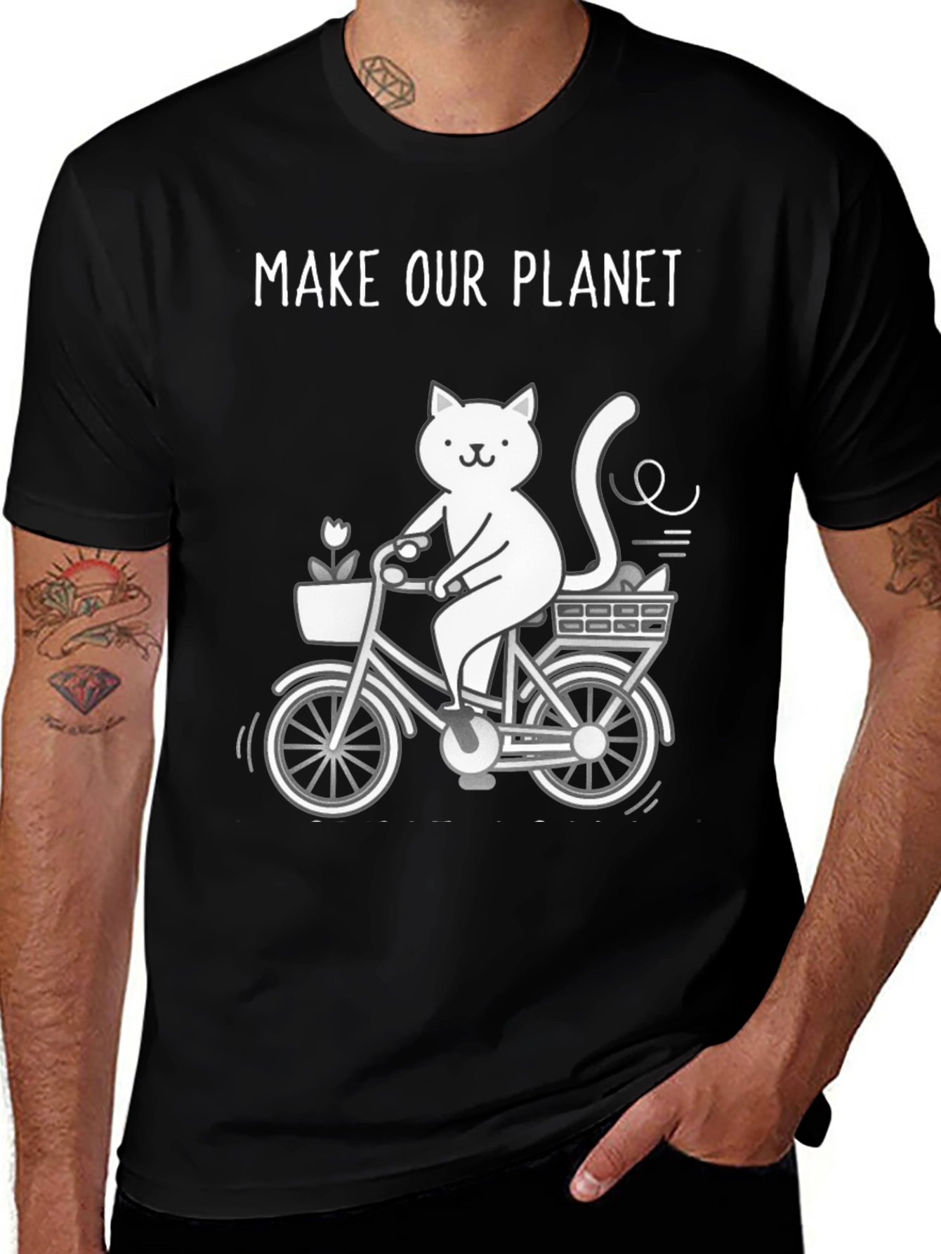 Variant 13 of Eco-Friendly Cat Bike T-Shirt