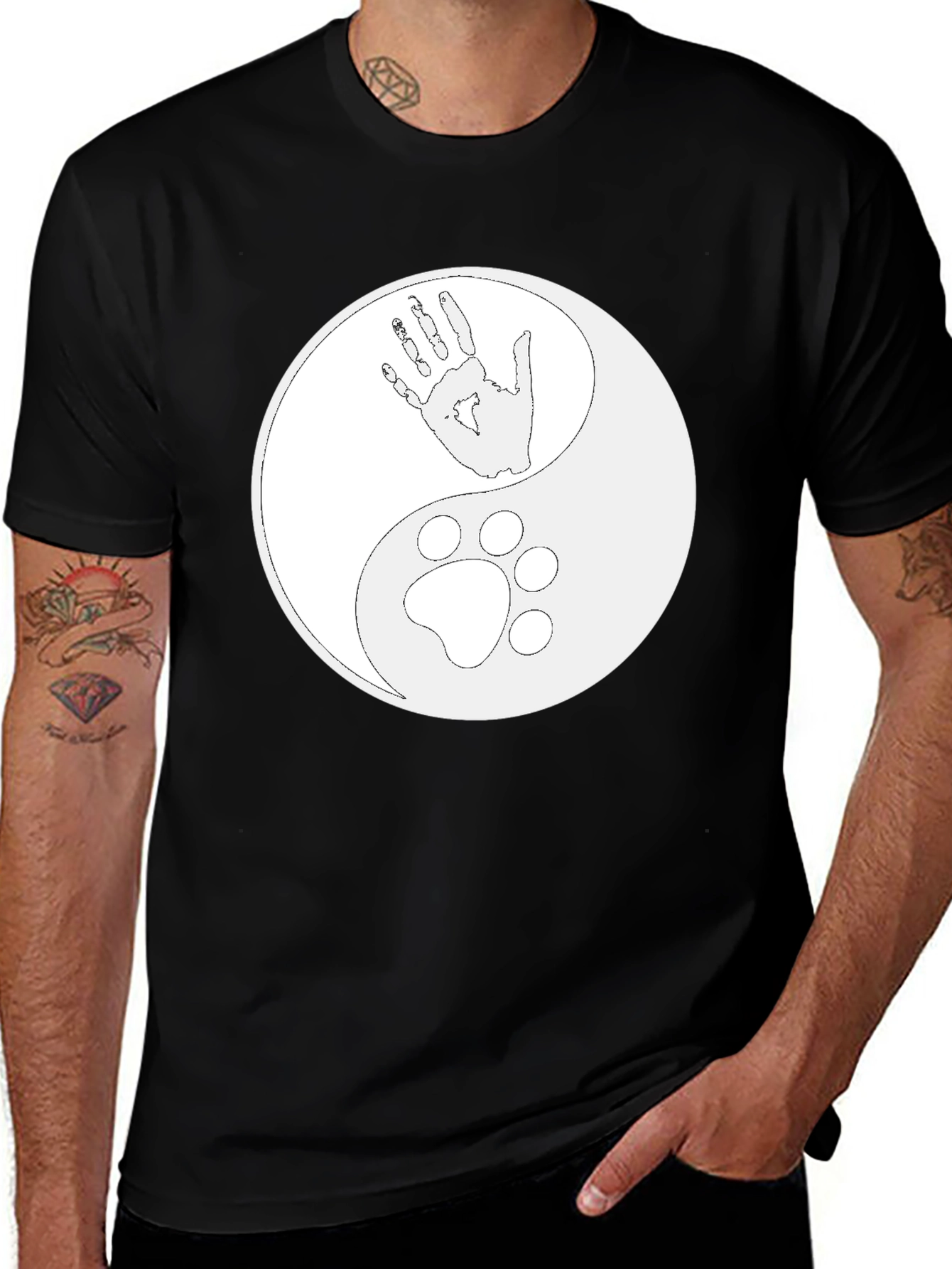 Variant 24 of Yin Yang Hand & Paw Print T-Shirt - Black