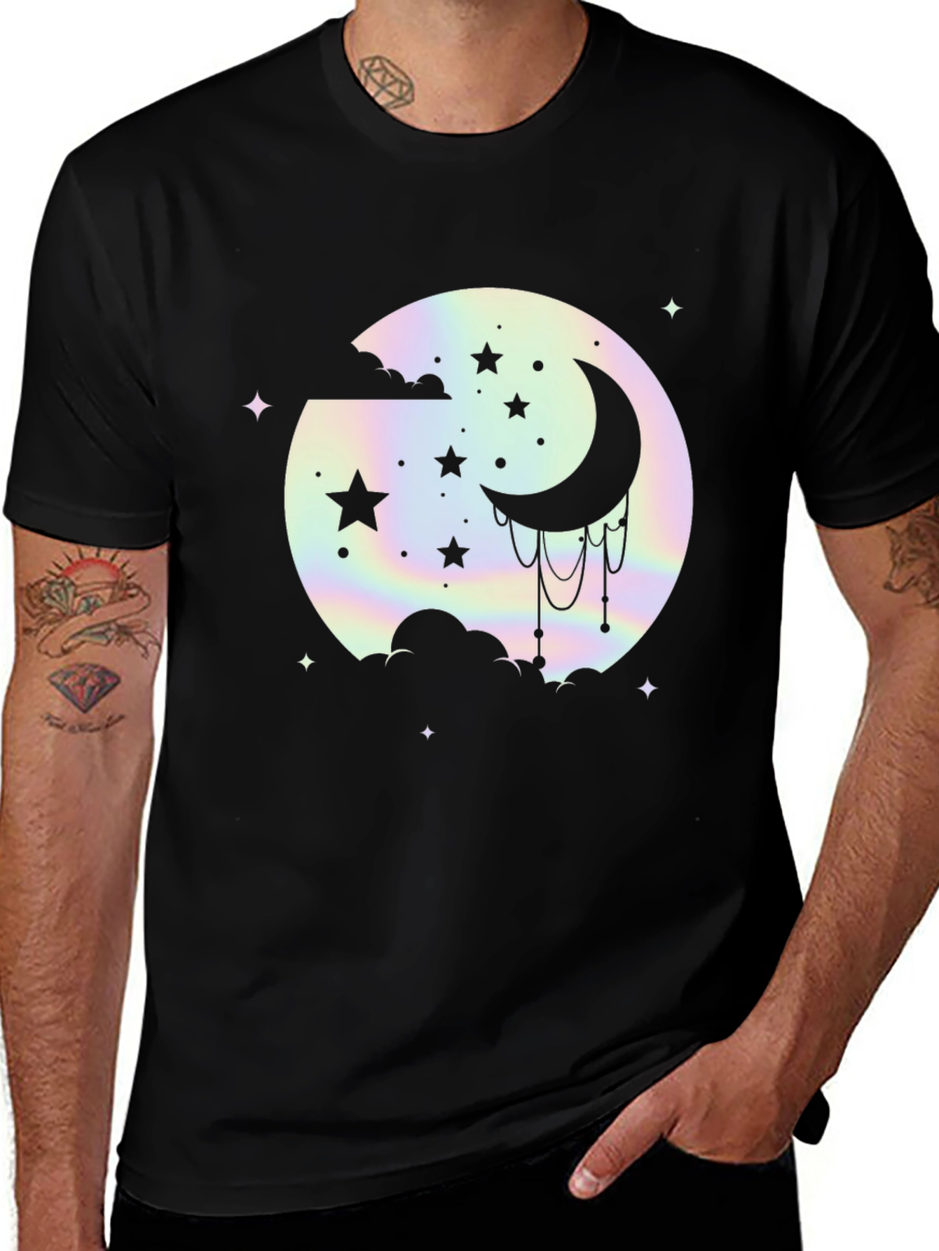 Variant 25 of Celestial Moon & Stars Graphic Black T-Shirt