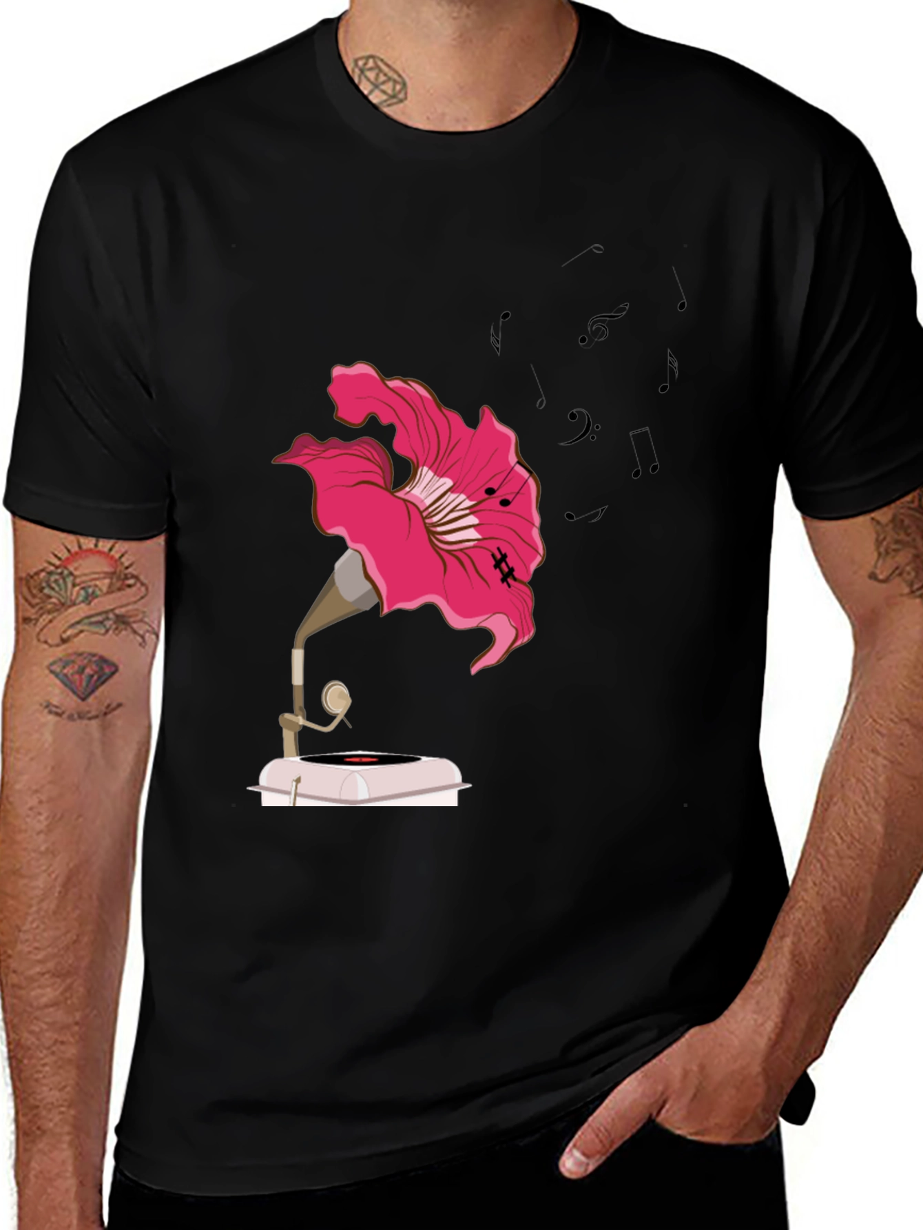 Variant 2 of Floral Gramophone Graphic Tee - Unique Music Shirt