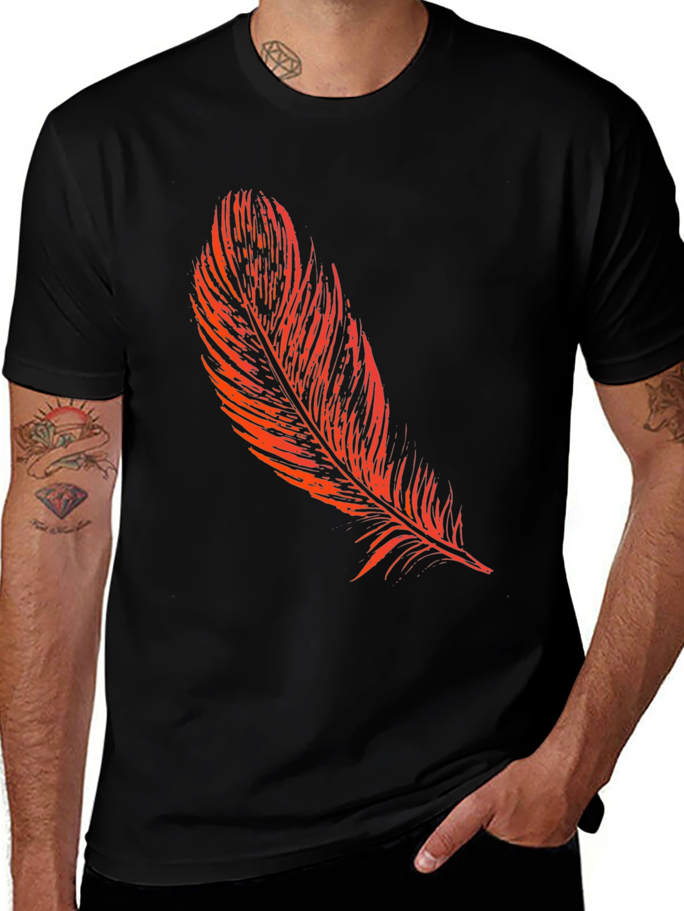 Variant 14 of Men's Black Feather Print T-Shirt