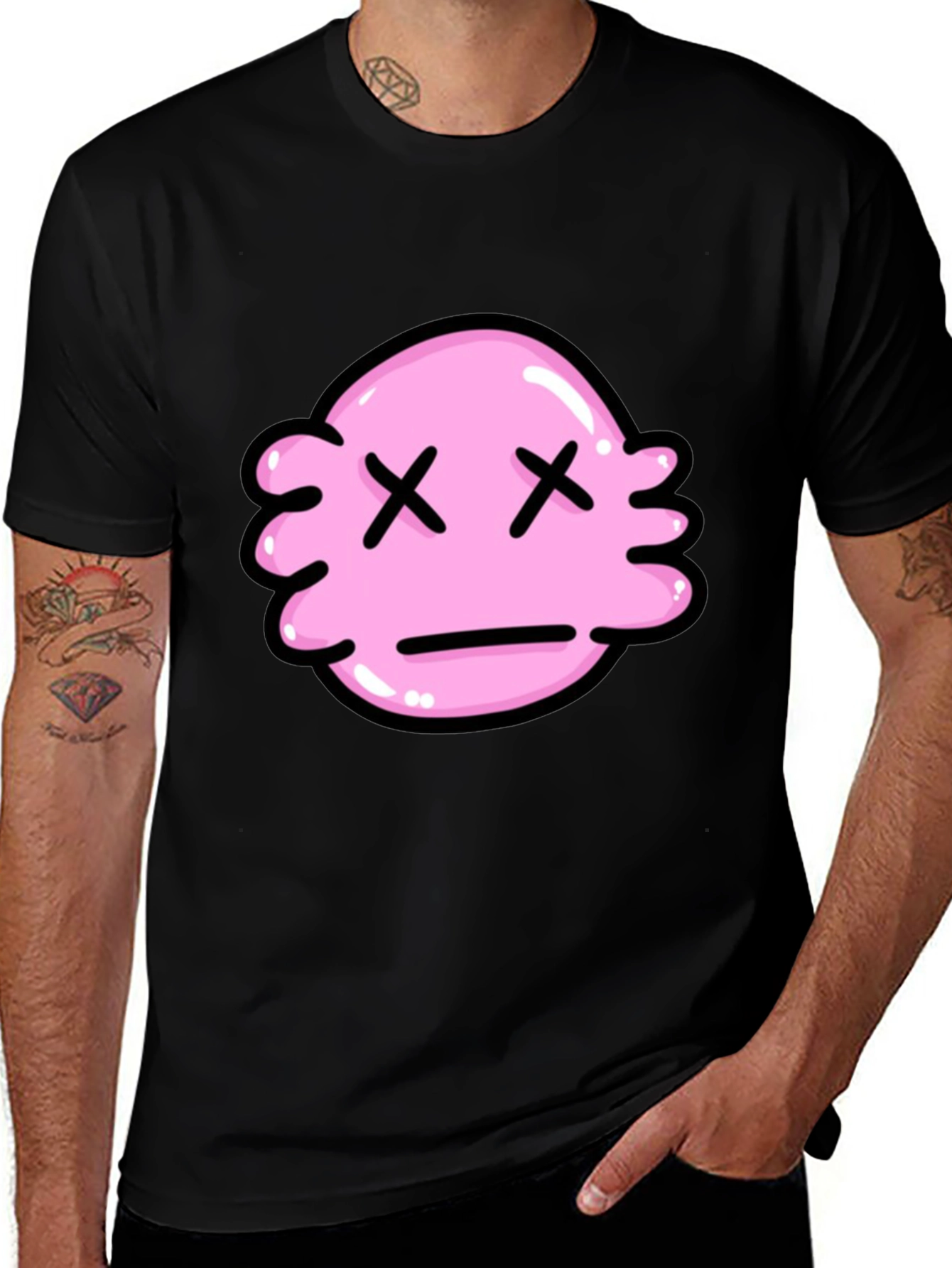 Variant 18 of Funky Pink Blob Graphic Tee - Black Cotton Comfort