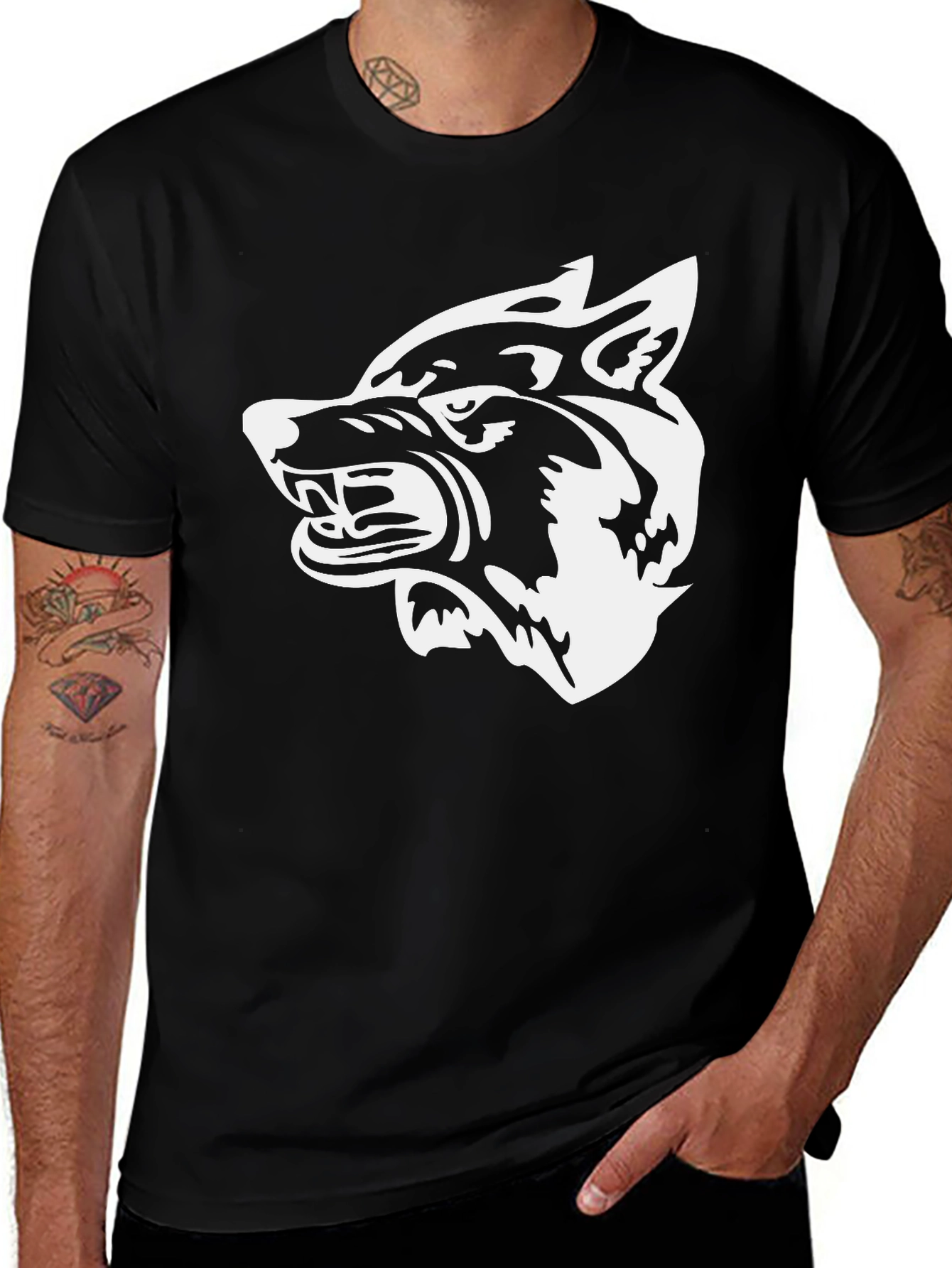 Variant 7 of Black T-Shirt with White Wolf Graphic