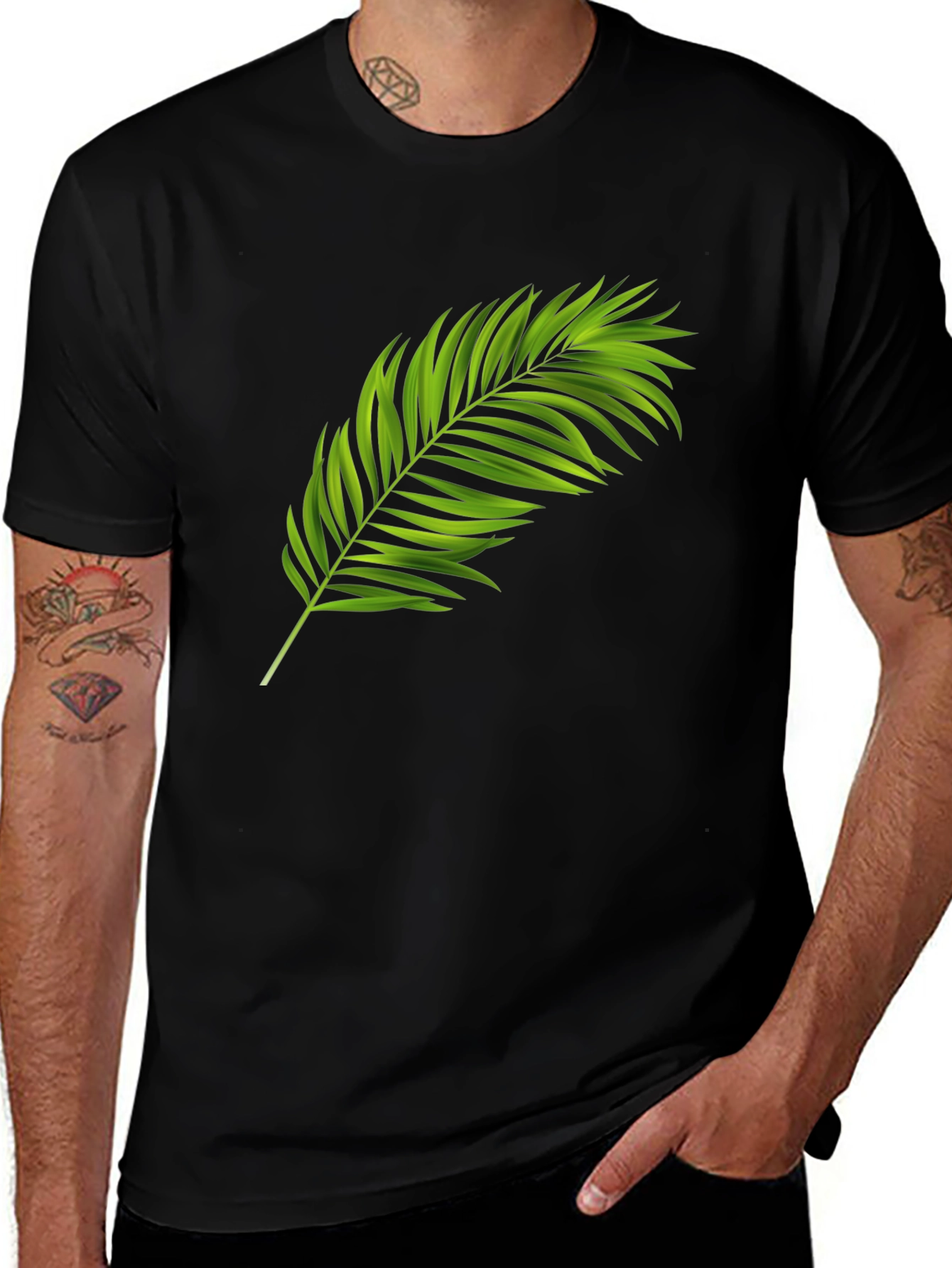 Variant 30 of Tropical Palm Leaf Graphic Black T-Shirt