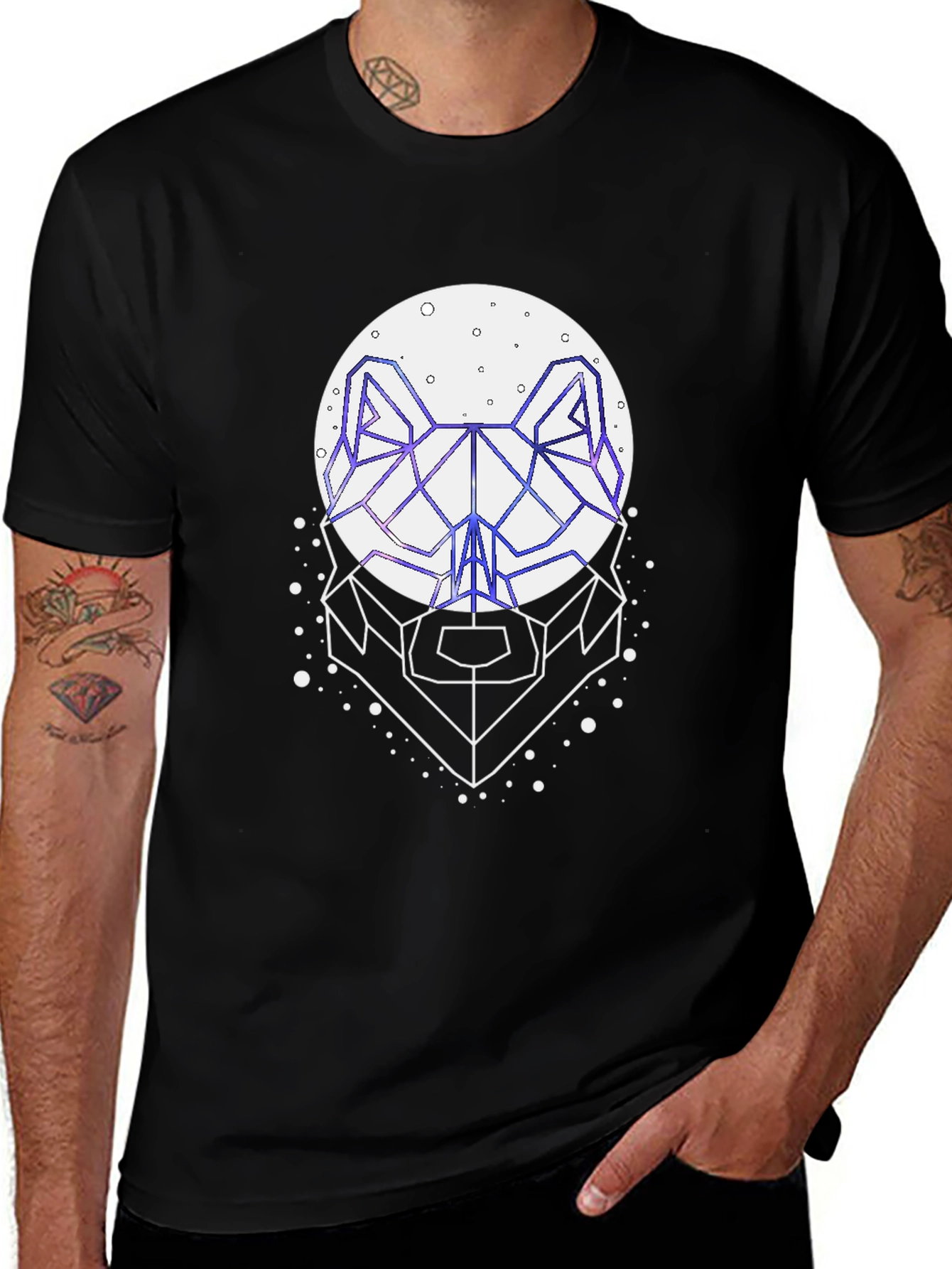 Variant 4 of Geometric Wolf Graphic Tee - Black