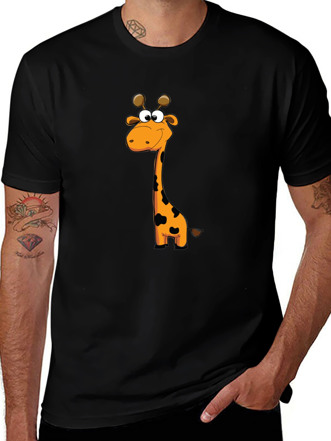 Variant 18 of Cartoon Giraffe Graphic Tee - Black Unisex T-Shirt