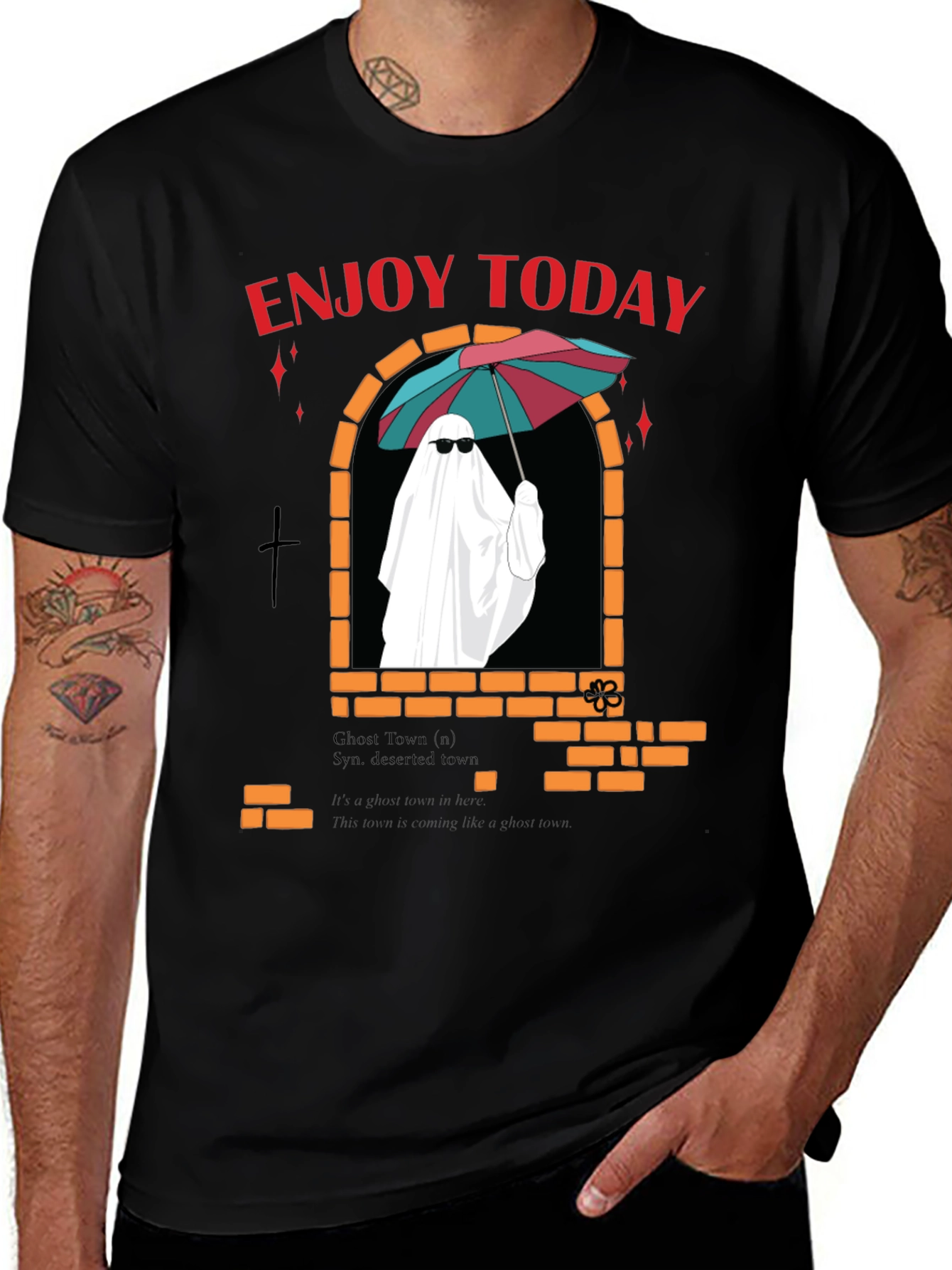 Variant 4 of Enjoy Today Ghost Graphic Black T-Shirt