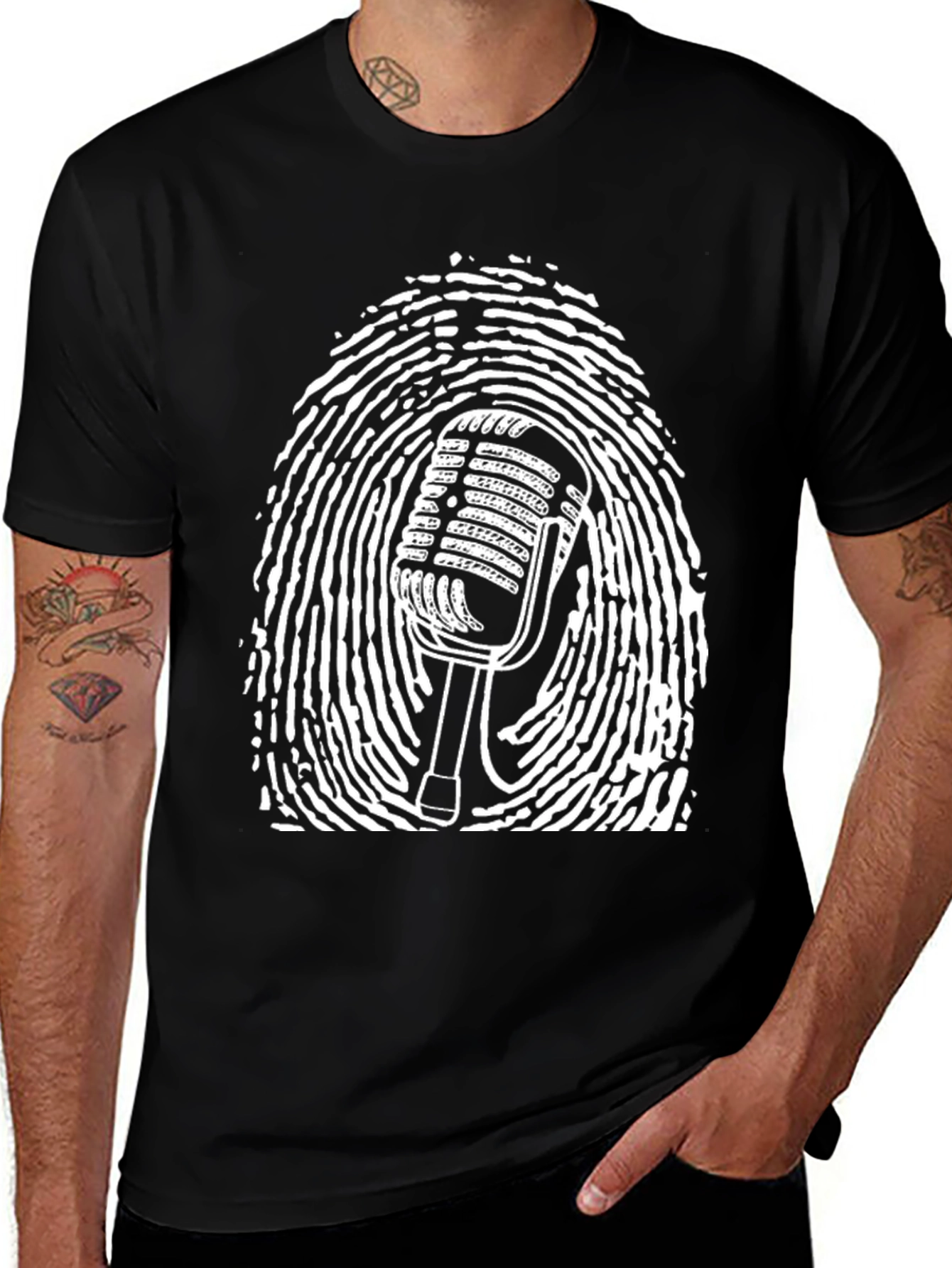 Variant 6 of Microphone Fingerprint T-Shirt - Unique Music Lover Gift