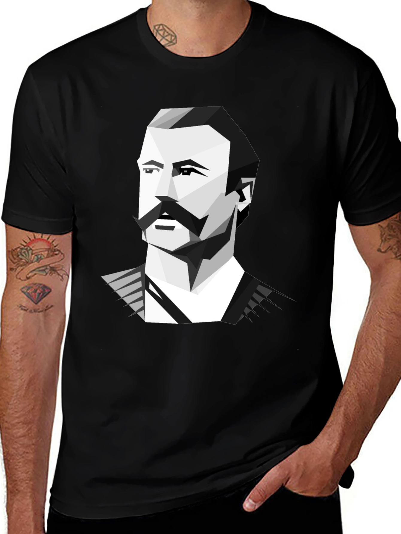 Variant 29 of Geometric Mustache Portrait Graphic Tee - Black