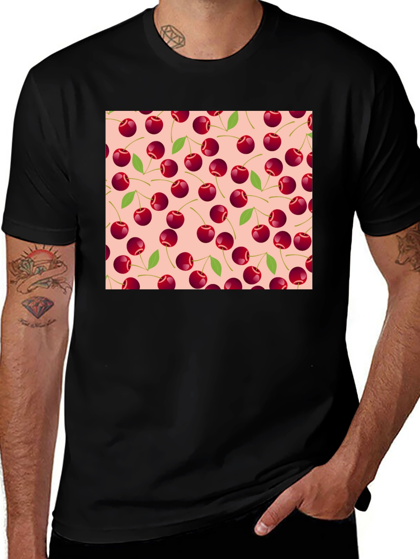 Variant 19 of Cherry Pattern Tee - Black Cotton Casual