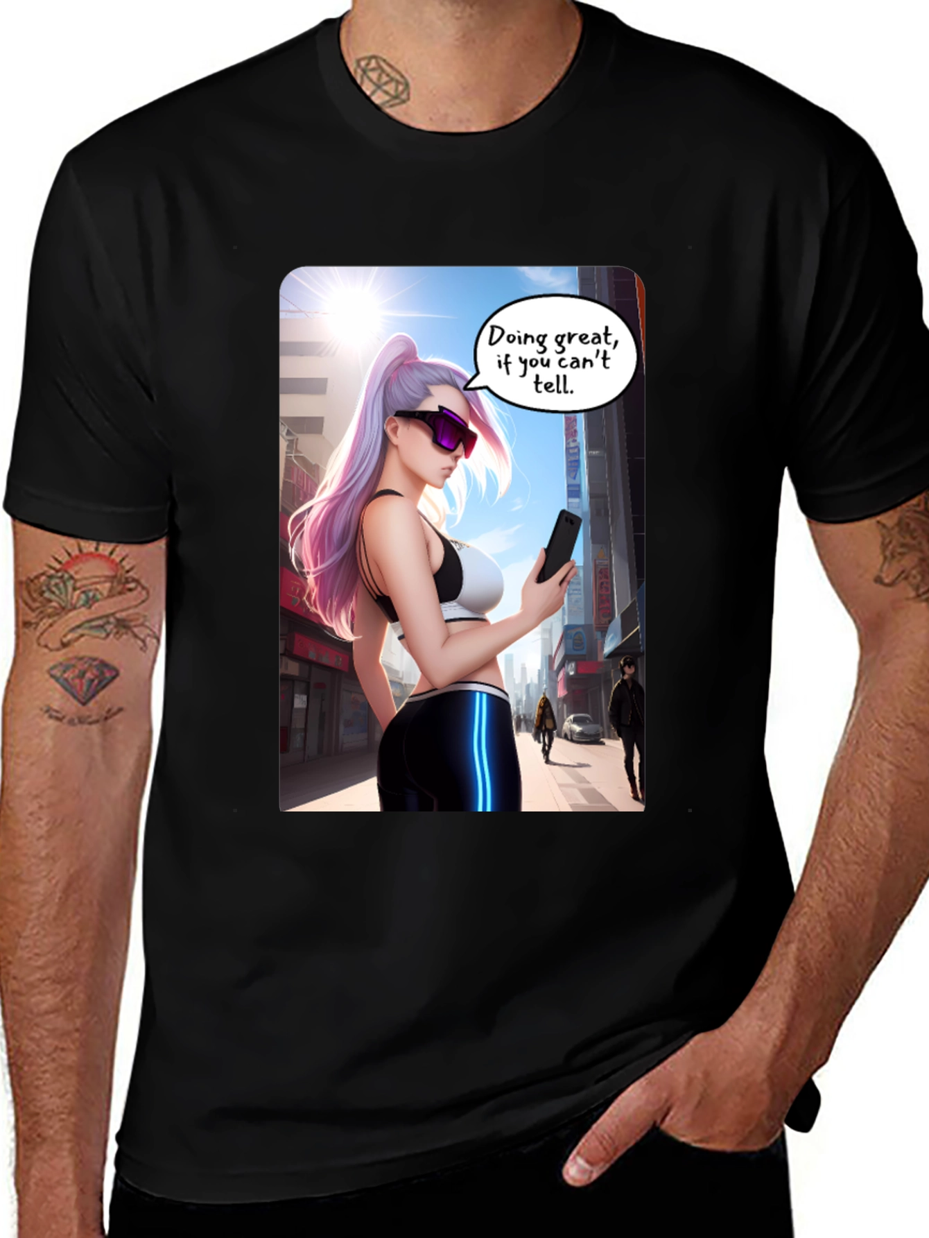 Variant 5 of Black T-Shirt with Anime Girl Graphic