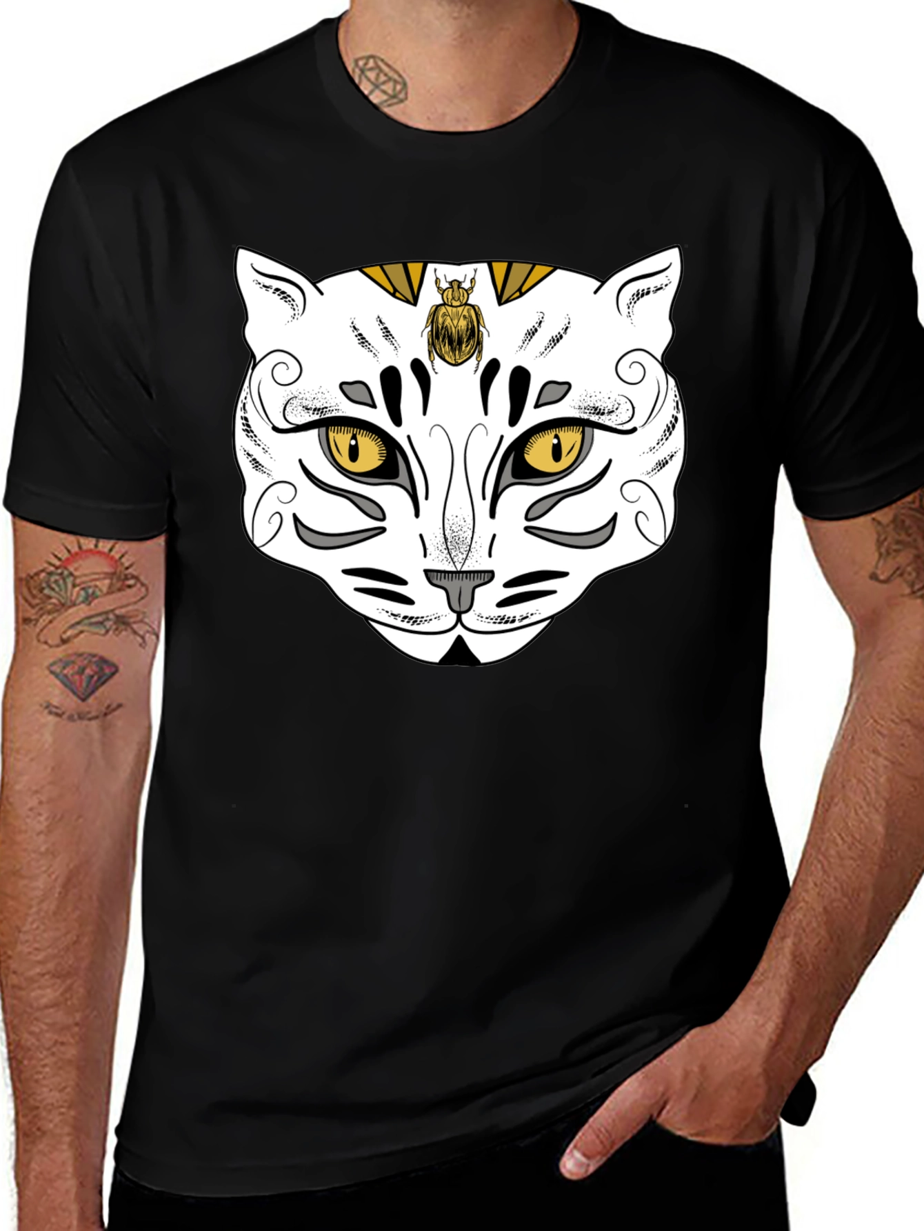 Variant 15 of Egyptian Cat Graphic Tee - Black Cotton T-Shirt