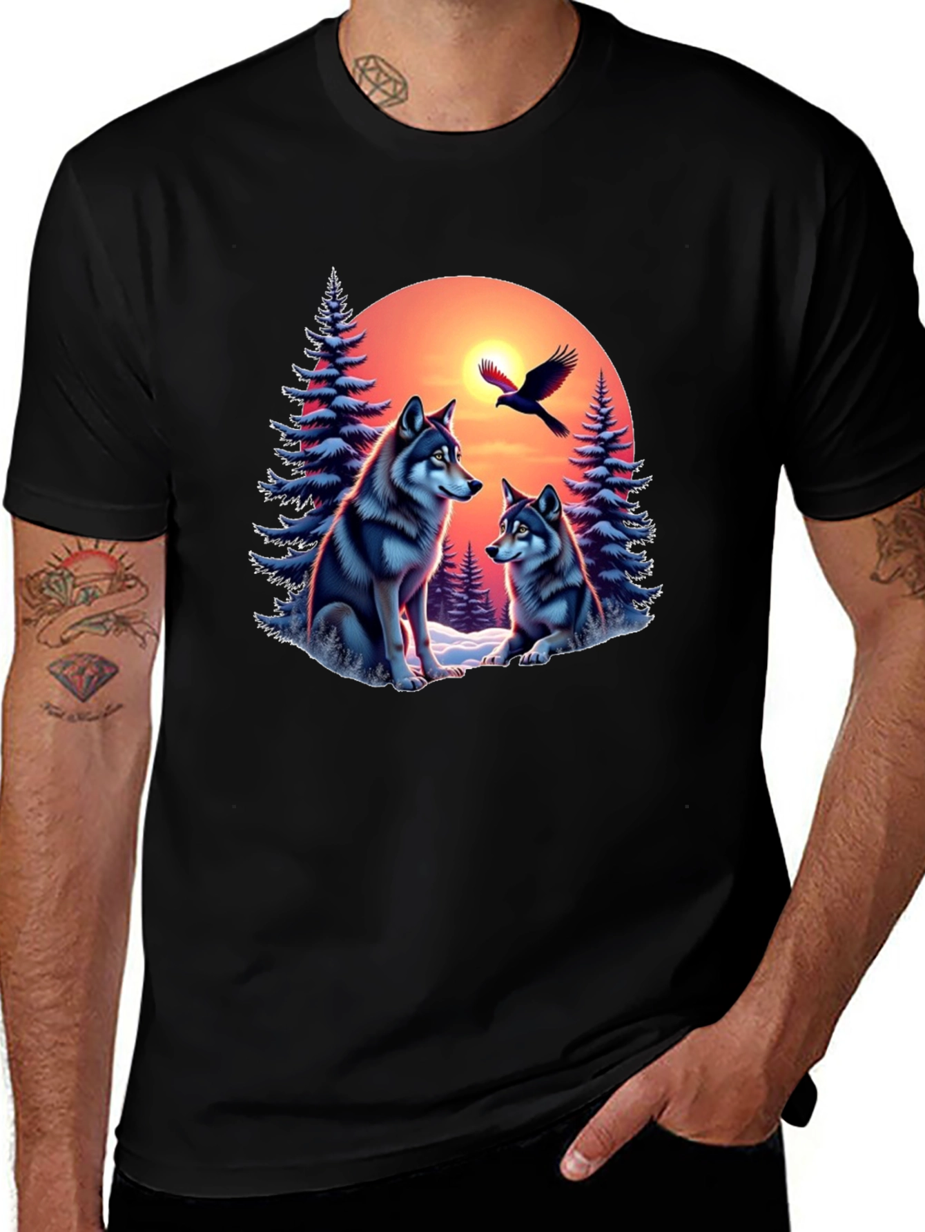 Variant 29 of Wolf Sunset Graphic Tee - Nature Inspired Design