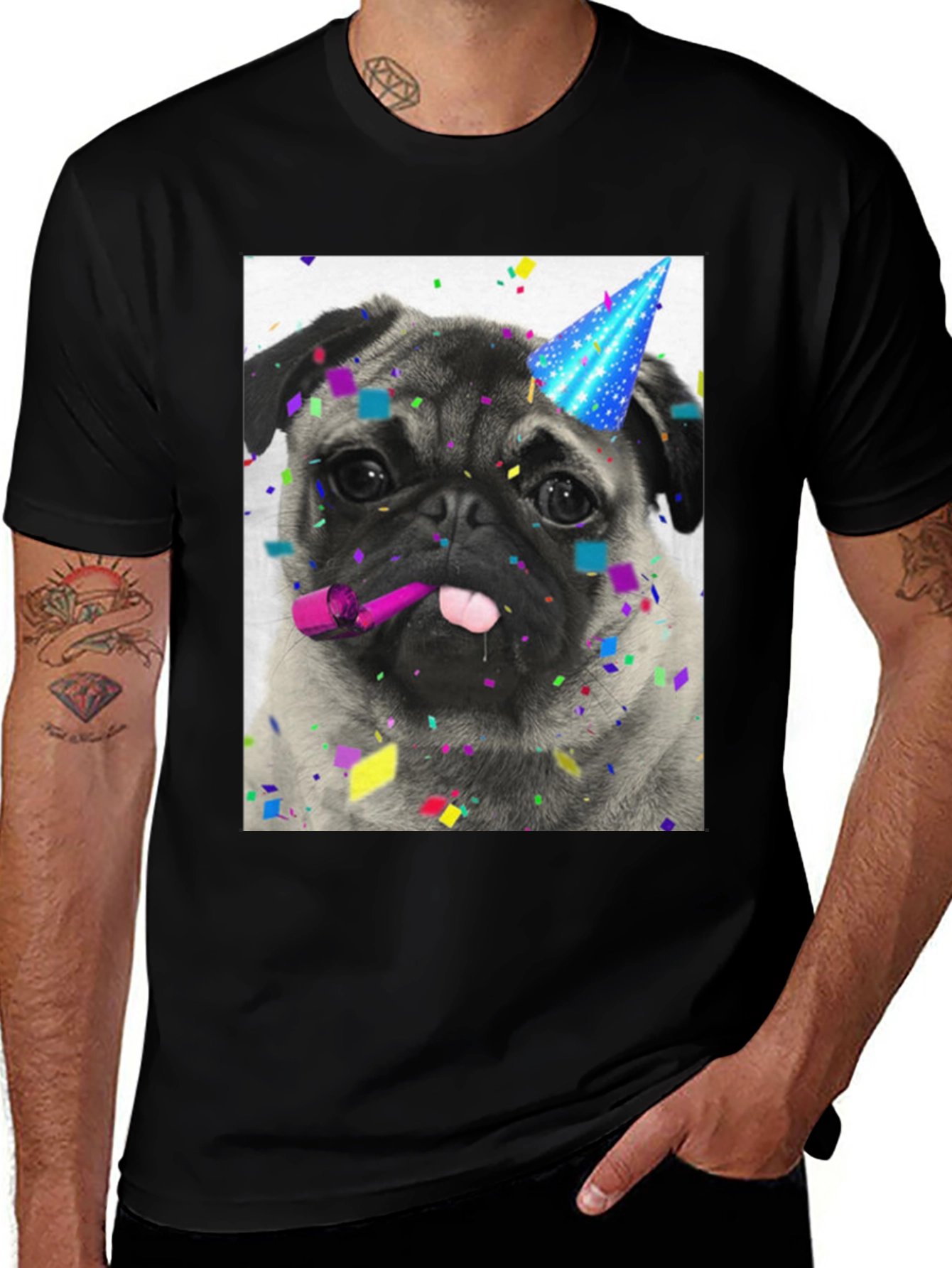 Variant 24 of Pug Party T-Shirt: Festive Dog Graphic Tee