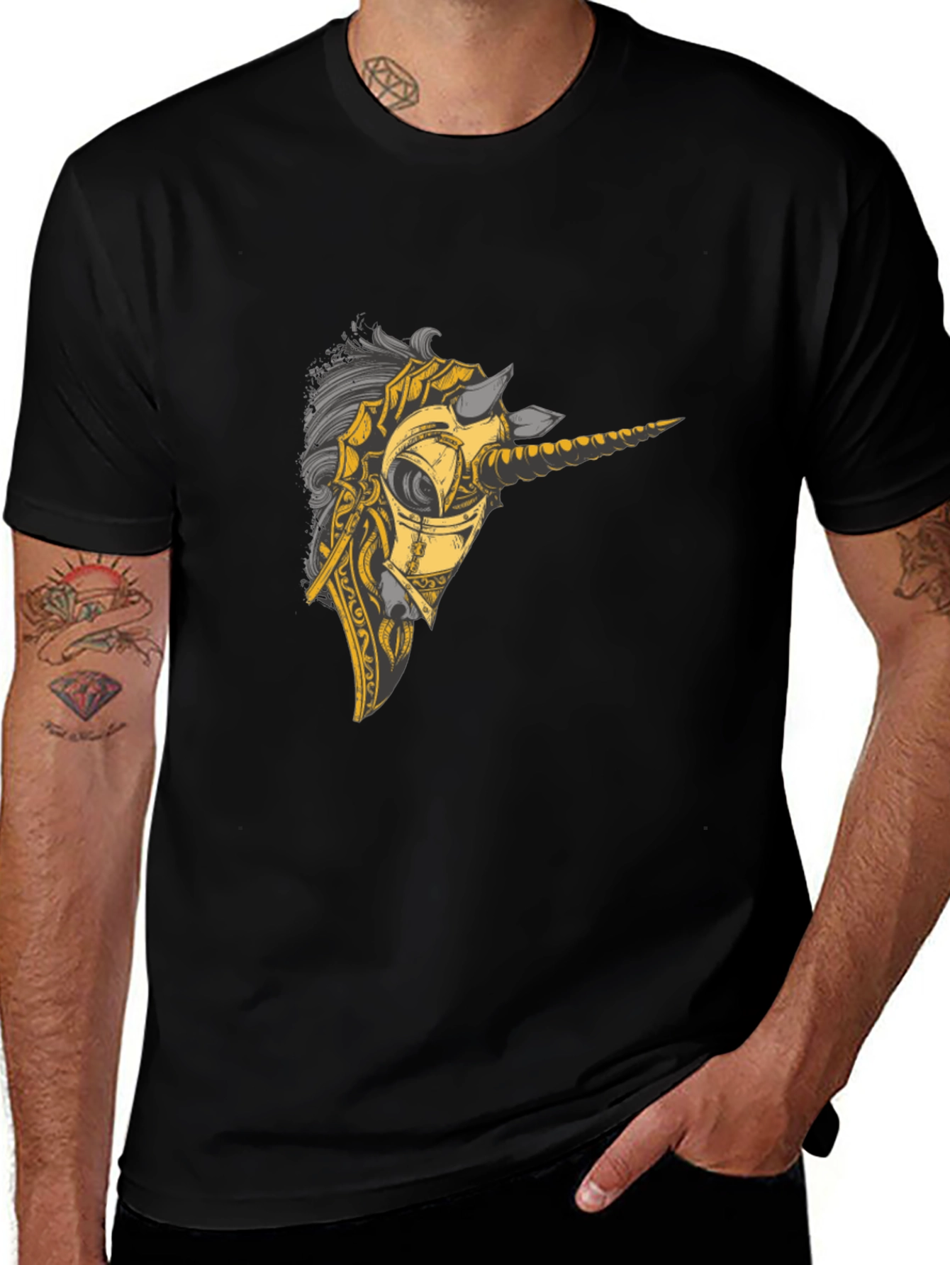 Variant 20 of Unicorn Knight Graphic Tee - Black Cotton T-Shirt