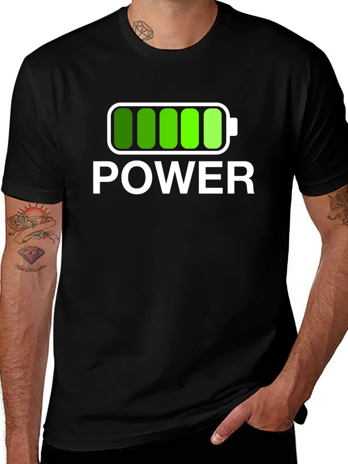 Variant 15 of Power Graphic Black T-Shirt Full Battery Charged Design