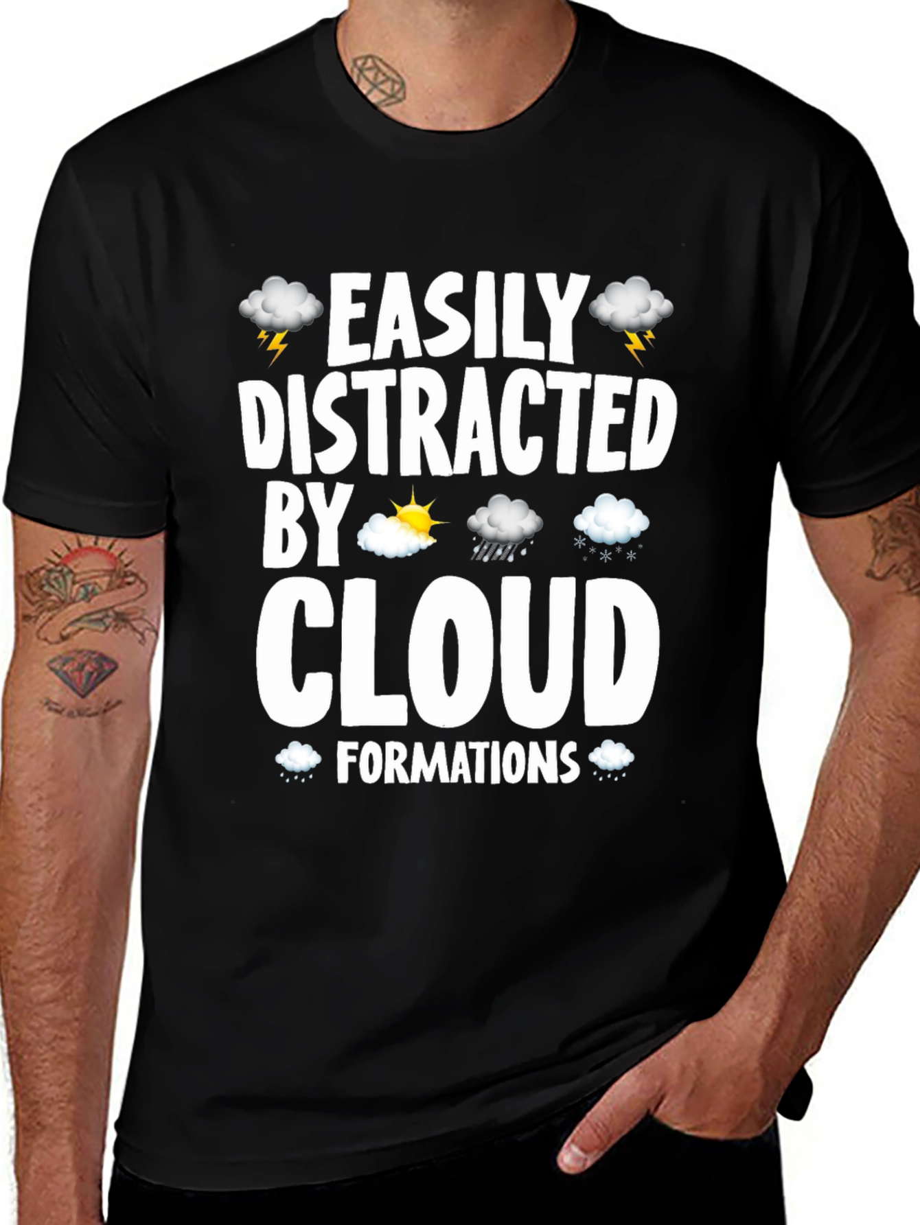 Variant 9 of Easily Distracted By Clouds Black Graphic T-Shirt