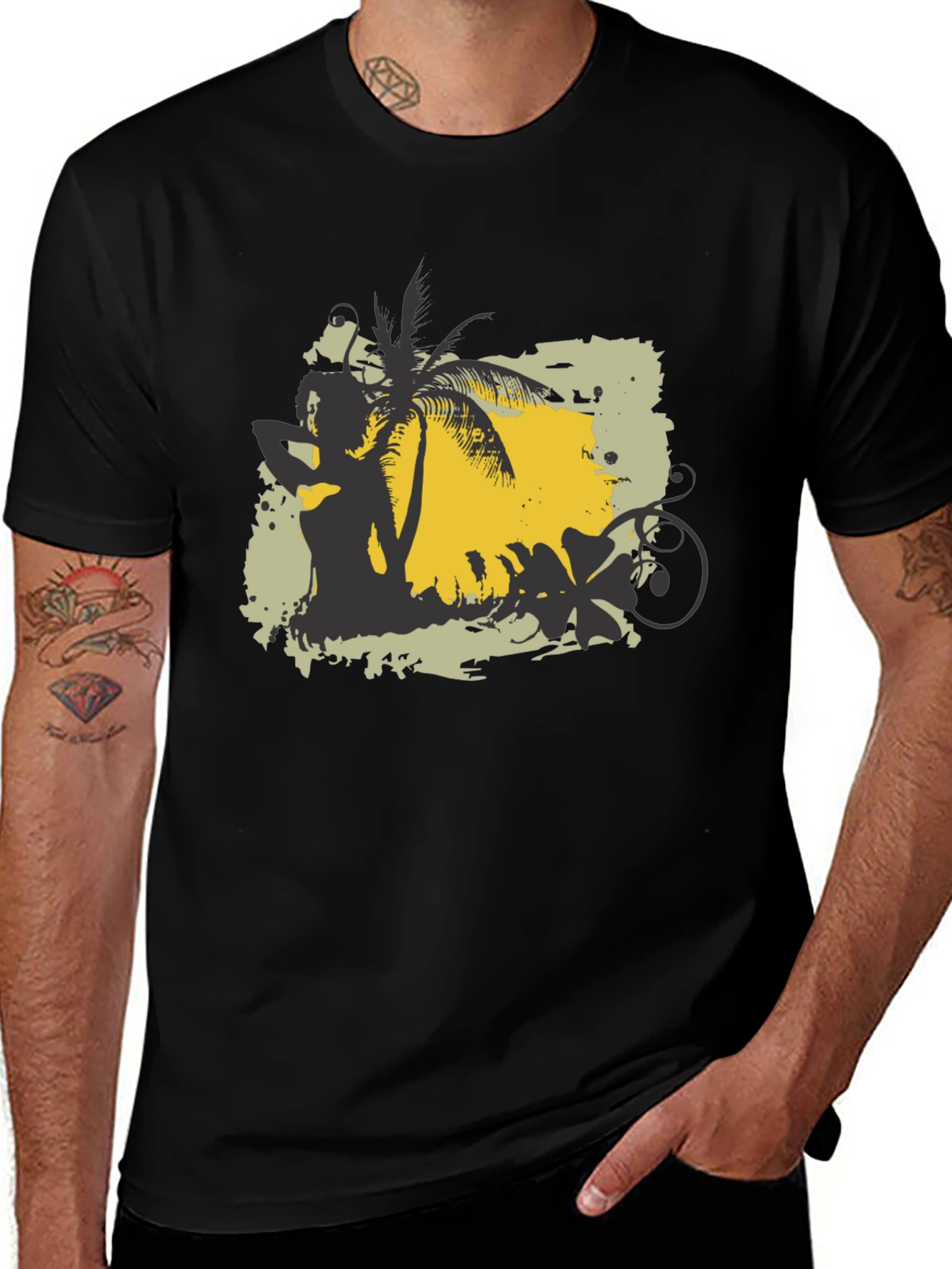 Tropical Island Graphic Black T-Shirt