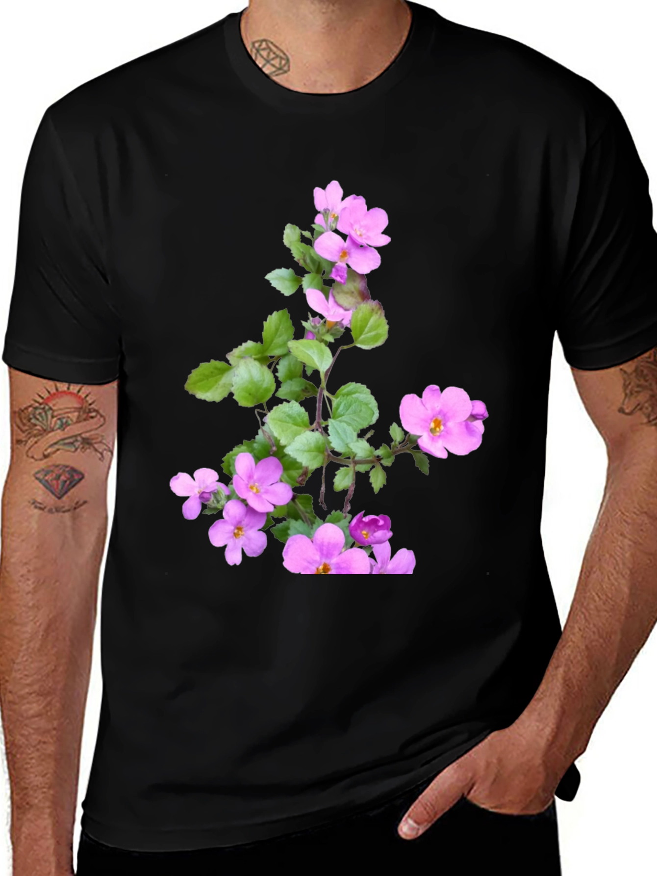 Variant 11 of Floral Print Black T-Shirt for Men