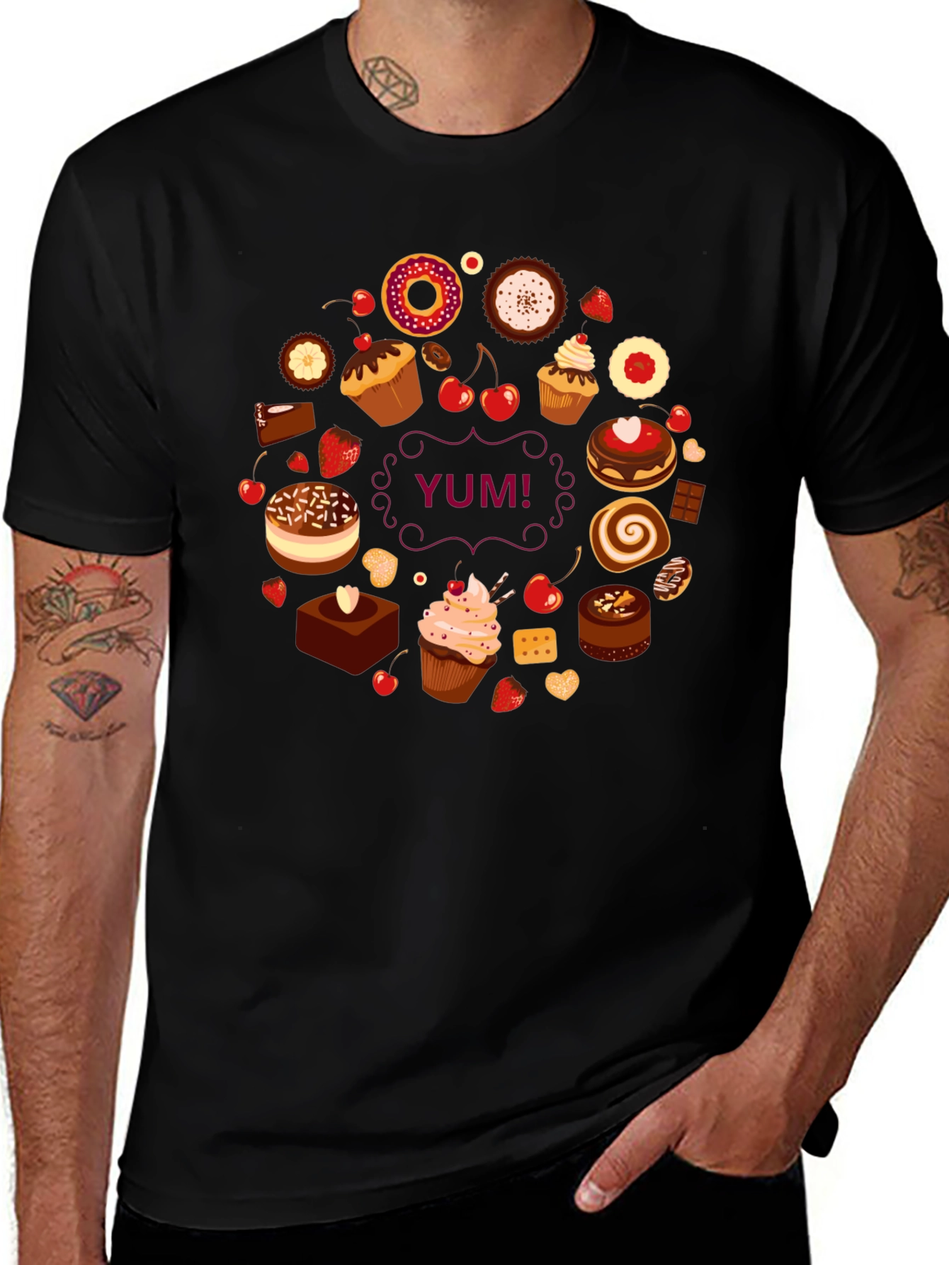 Variant 12 of Sweet Treats Black T-Shirt - Yum!