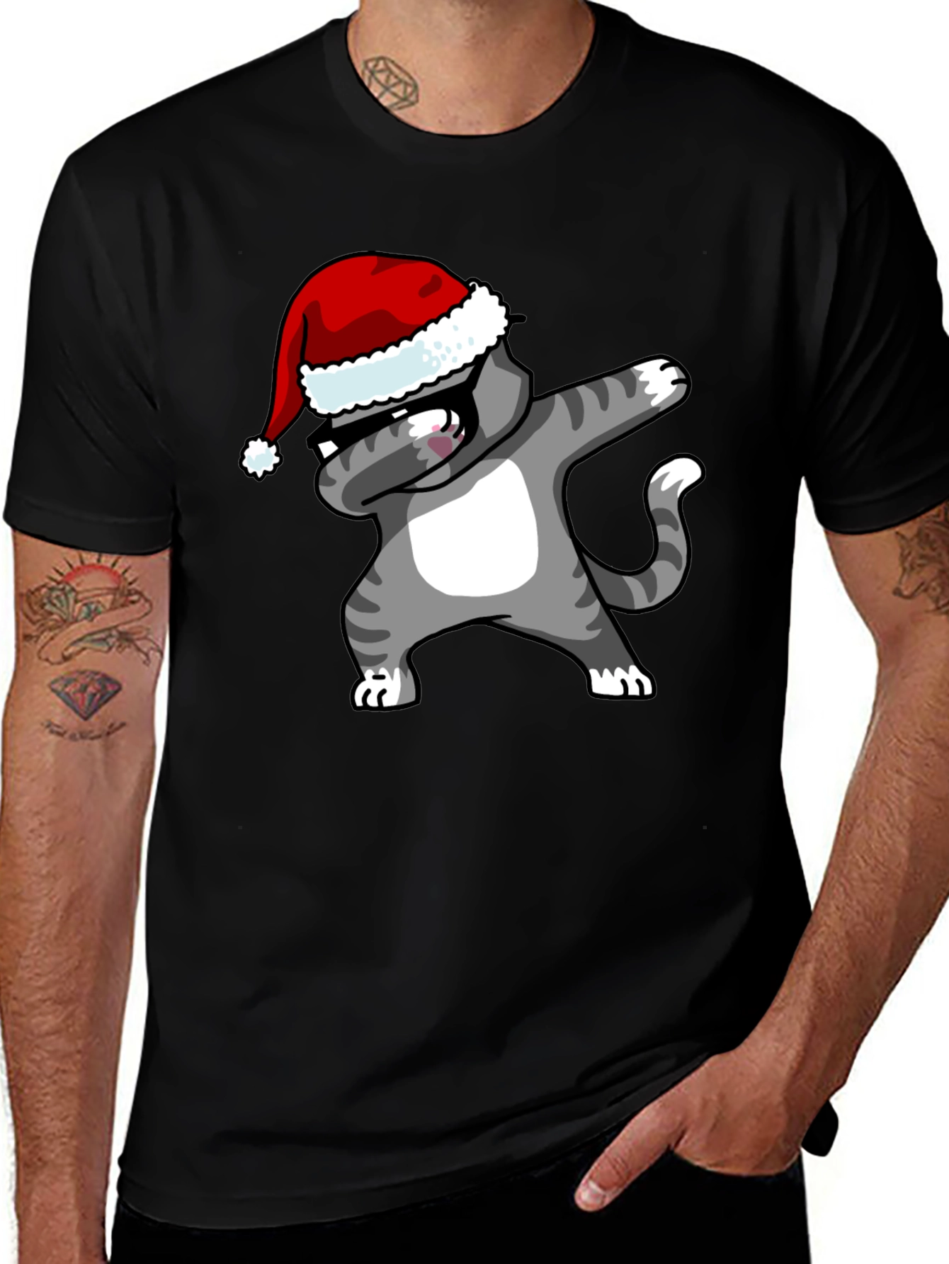 Dabbing Cat Christmas T-Shirt